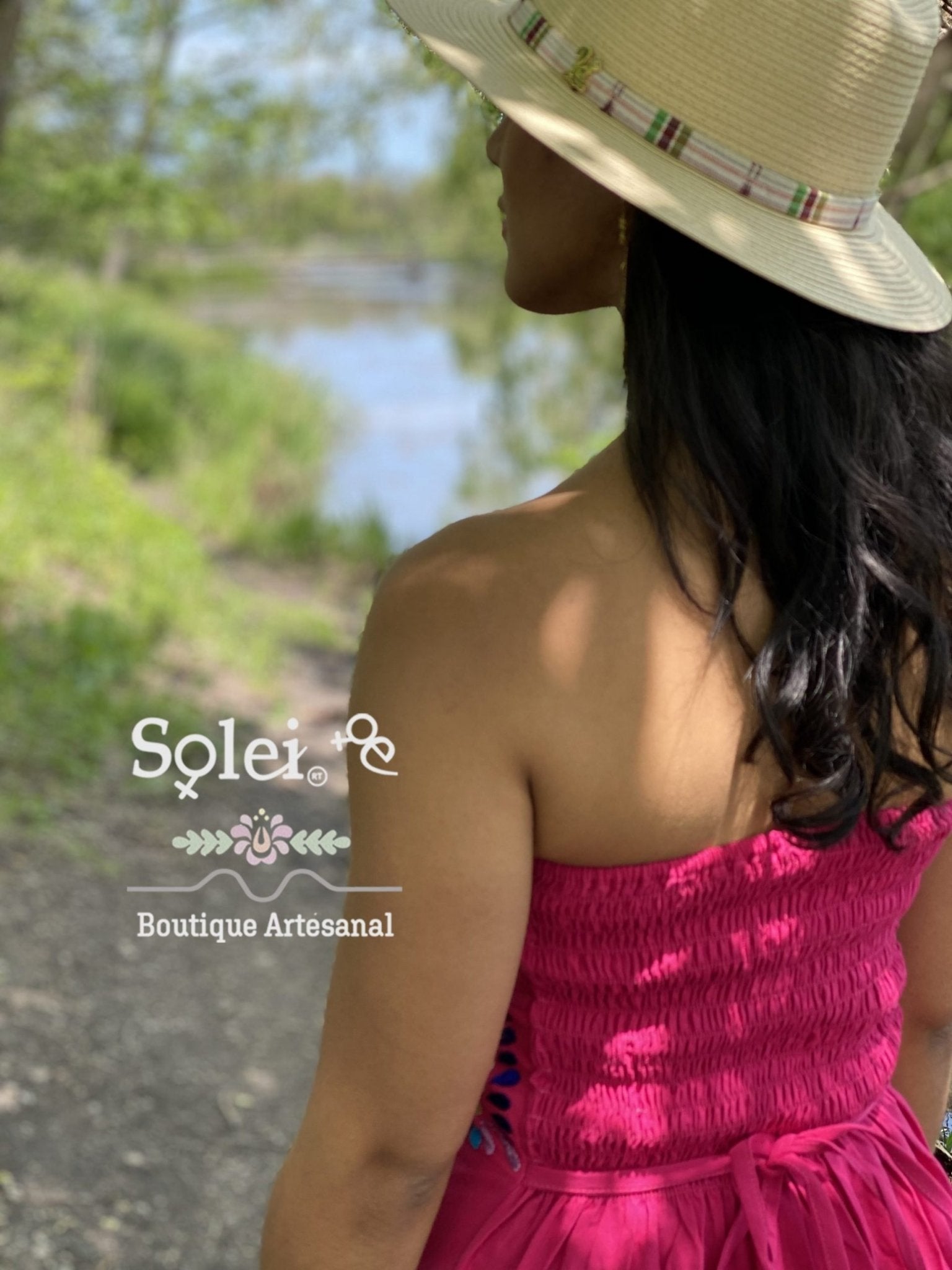 Mexican Floral Strapless Dress. Artisanal Mexican Dress. Colorful Embroidered Dress. - Solei Store