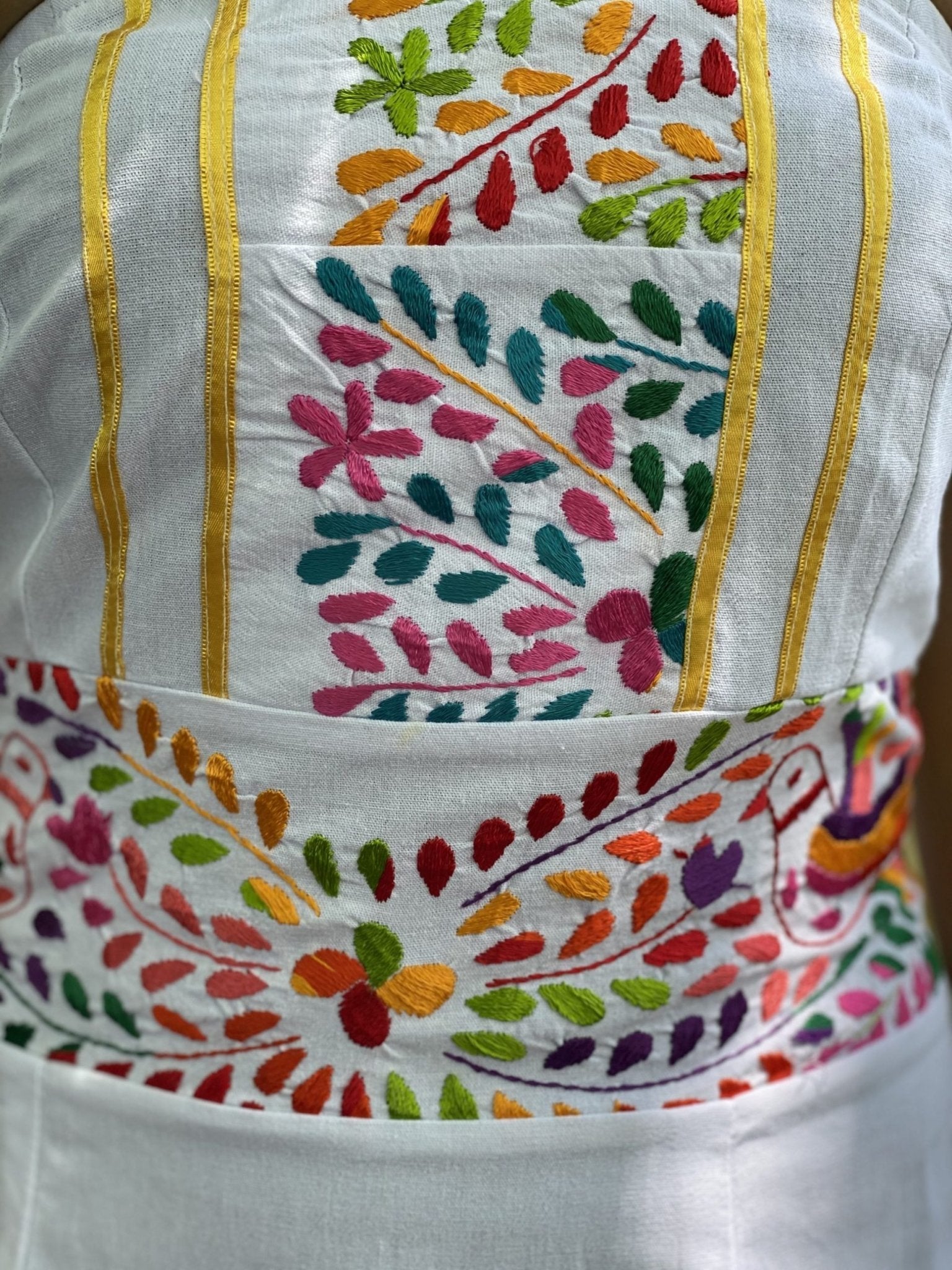 Mexican Floral Strapless Dress. Artisanal Mexican Dress. Colorful Embroidered Dress. - Solei Store