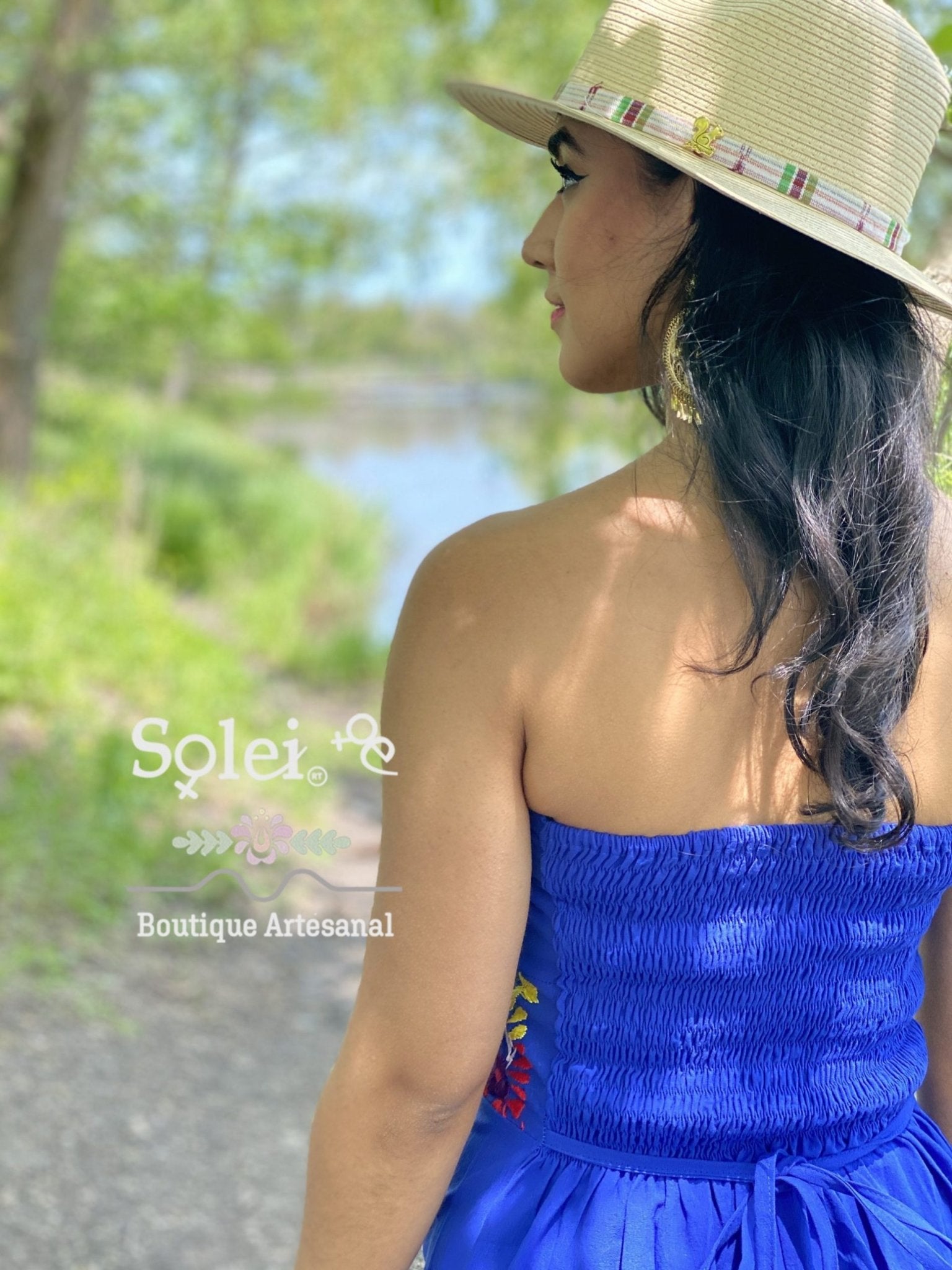 Mexican Floral Strapless Dress. Artisanal Mexican Dress. Colorful Embroidered Dress. - Solei Store
