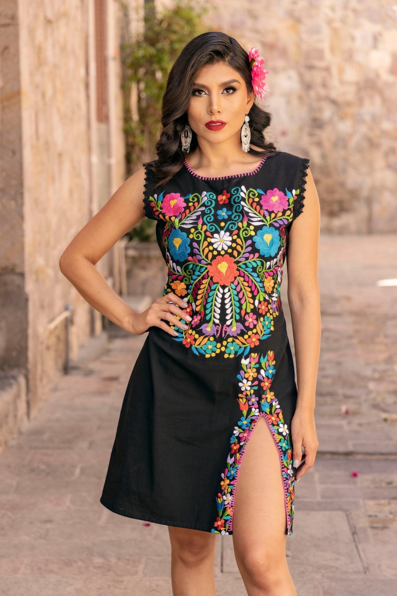 Mexican Floral Traditional Short Dress. Vestido Julia Corto. - Solei Store