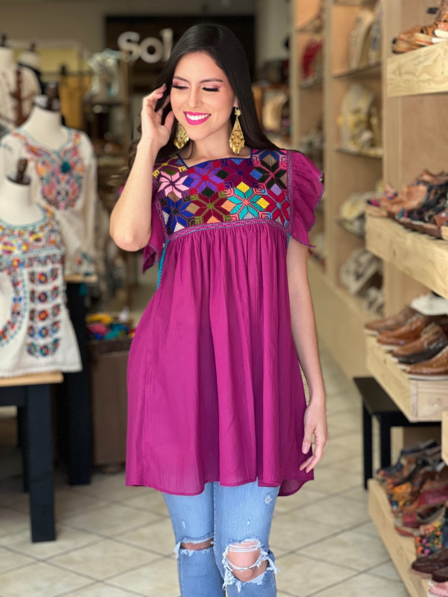 Mexican Flutter Sleeve Top. Blusa Larissa Estrella - Solei Store