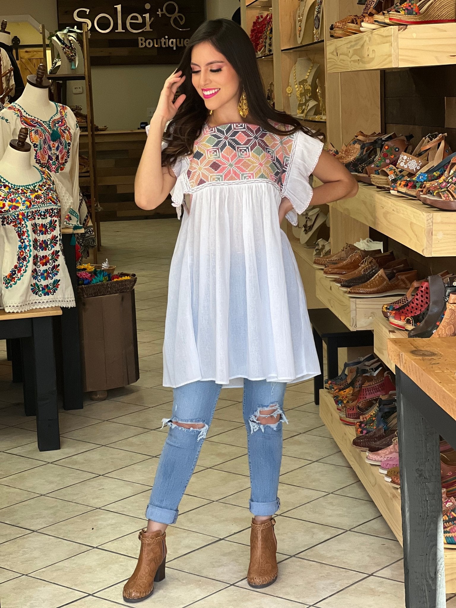 Mexican Flutter Sleeve Top. Blusa Larissa Estrella - Solei Store