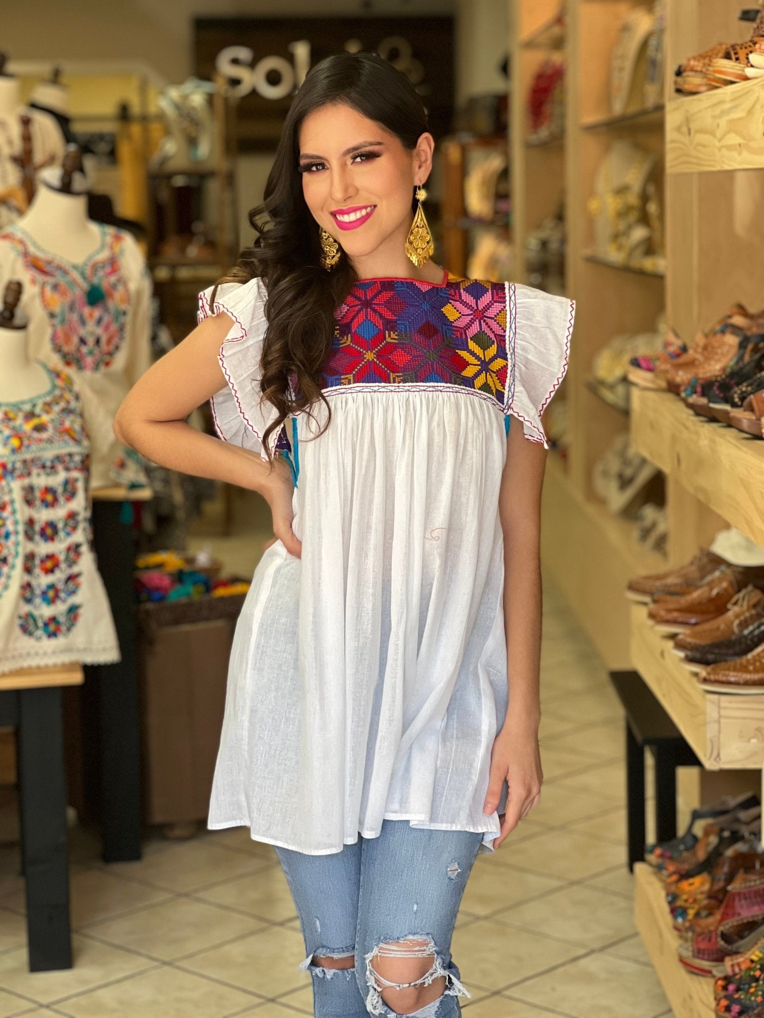 Mexican Flutter Sleeve Top. Blusa Larissa Estrella - Solei Store