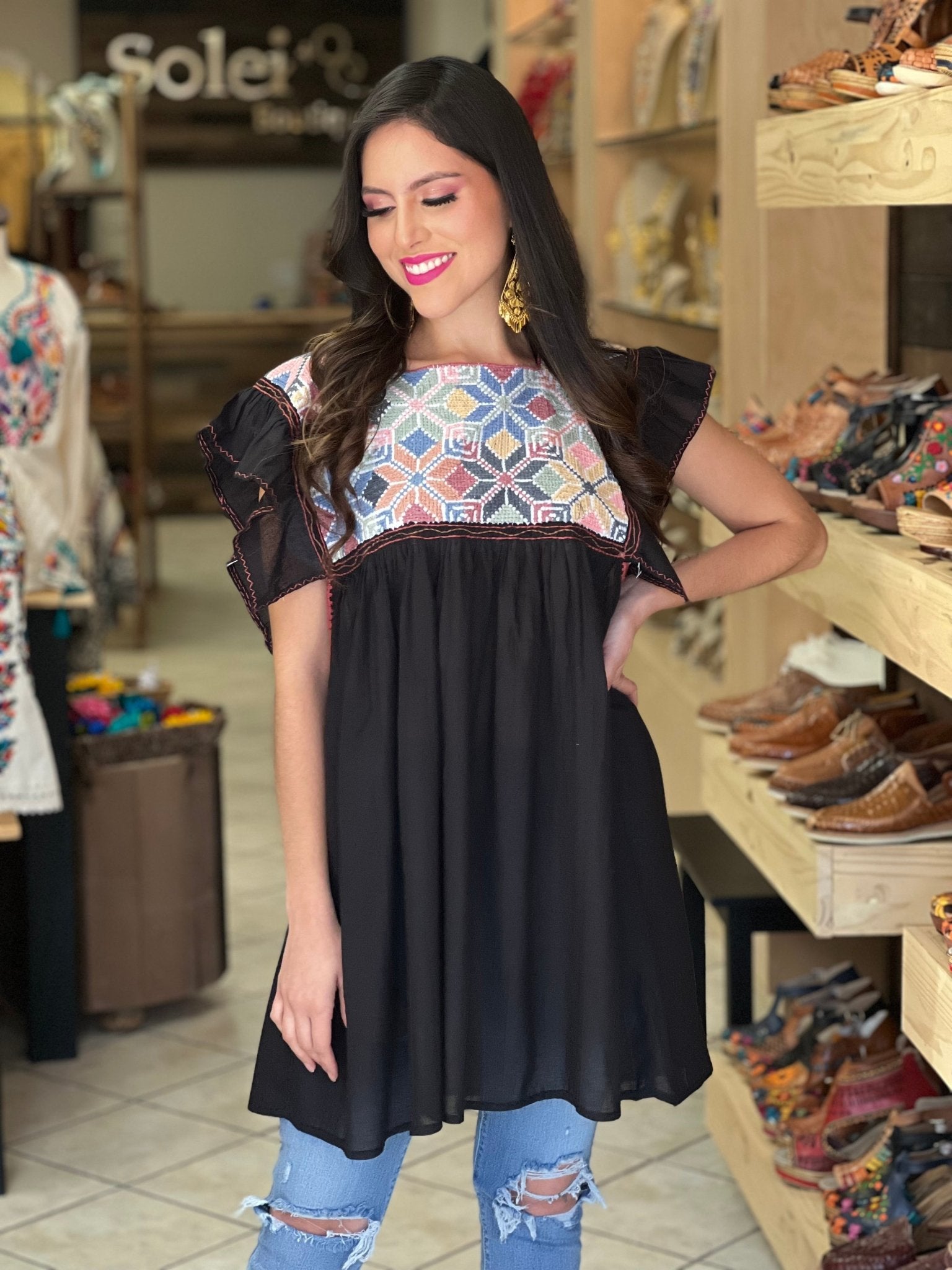 Mexican Flutter Sleeve Top. Blusa Larissa Estrella - Solei Store