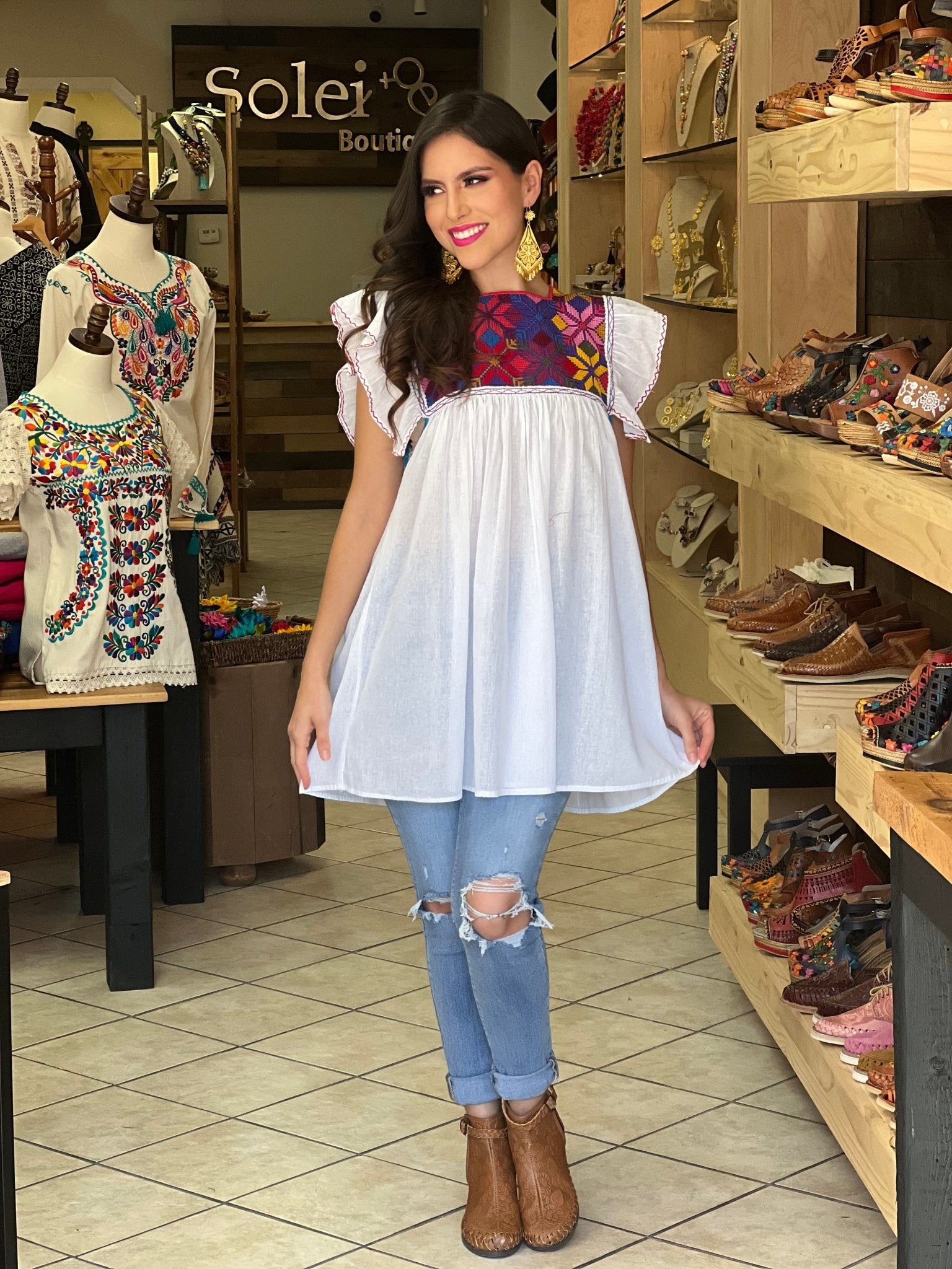 Mexican Flutter Sleeve Top. Blusa Larissa Estrella - Solei Store