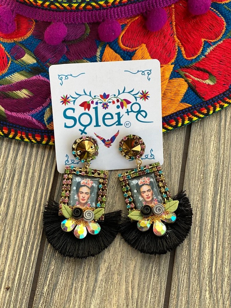 Mexican Frida Kahlo Earrings. Mexican Artisanal Earrings. Aretes Kahlo - Solei Store