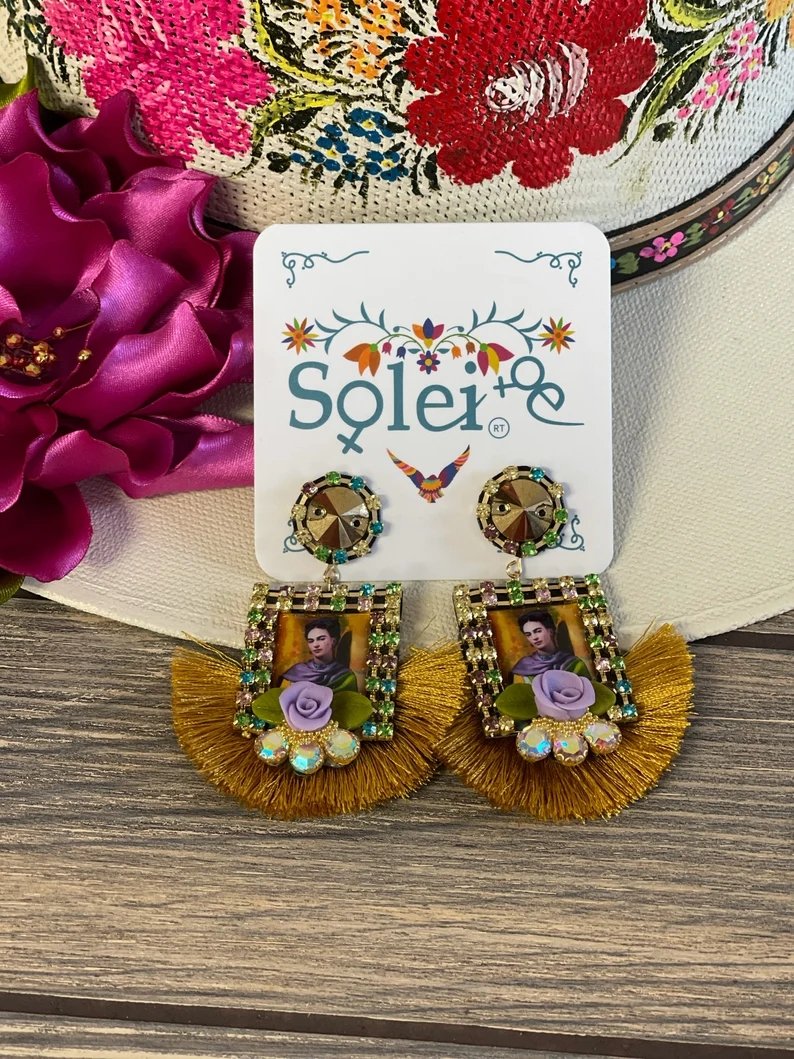 Mexican Frida Kahlo Earrings. Mexican Artisanal Earrings. Aretes Kahlo - Solei Store