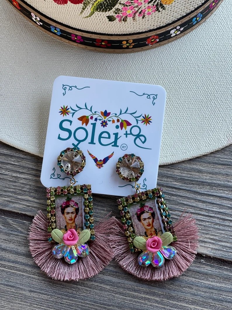 Mexican Frida Kahlo Earrings. Mexican Artisanal Earrings. Aretes Kahlo - Solei Store