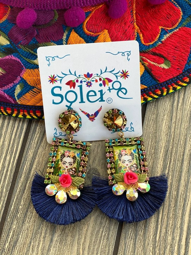 Mexican Frida Kahlo Earrings. Mexican Artisanal Earrings. Aretes Kahlo - Solei Store