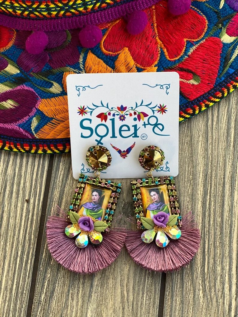 Mexican Frida Kahlo Earrings. Mexican Artisanal Earrings. Aretes Kahlo - Solei Store