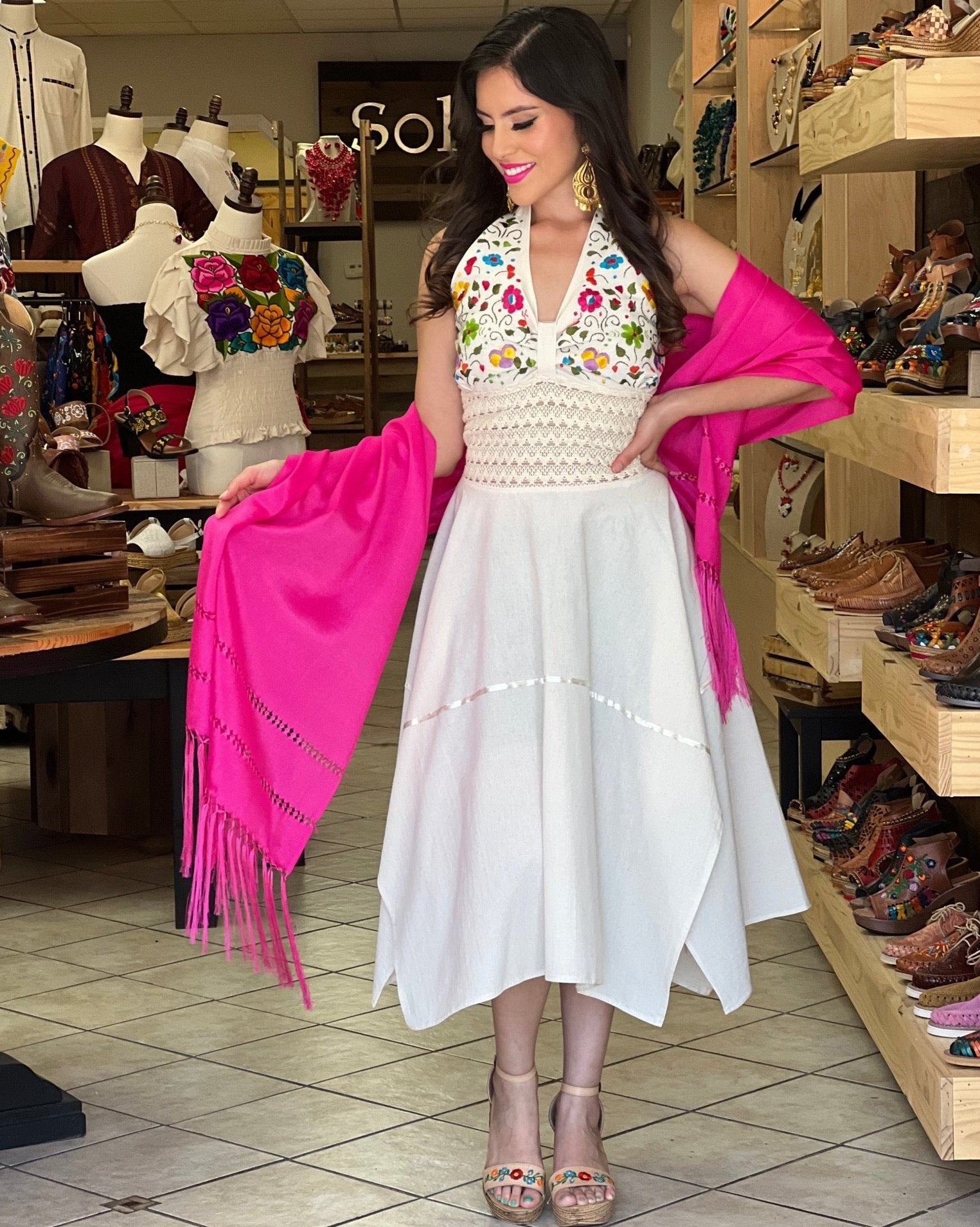 Mexican Hand Embroidered Asymmetrical Dress. Samanta Dress. - Solei Store
