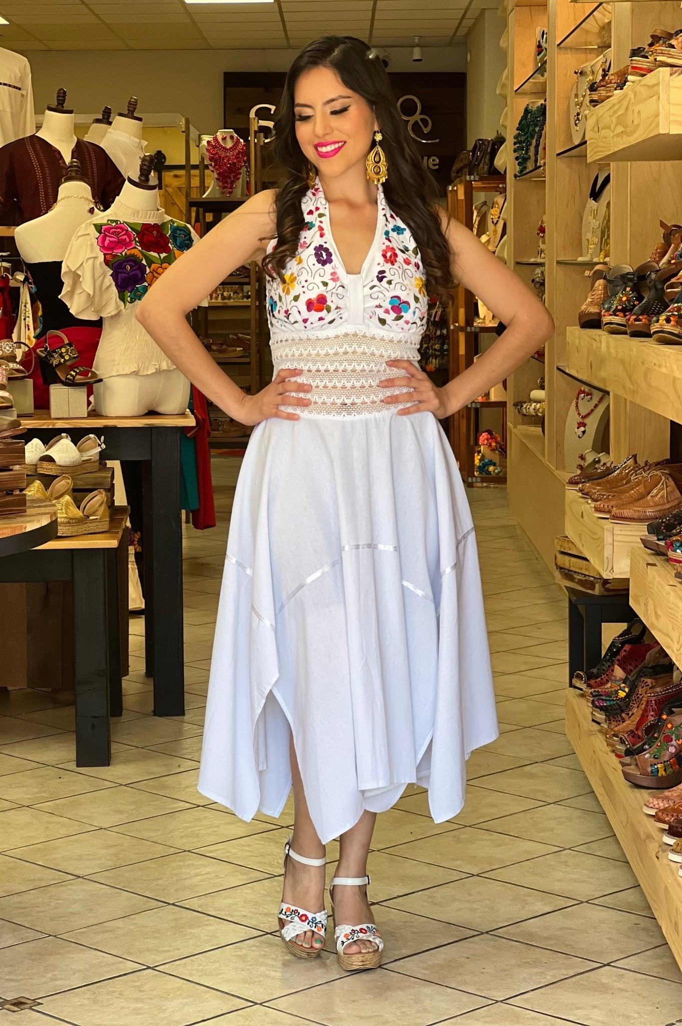 Mexican Hand Embroidered Asymmetrical Dress. Samanta Dress. - Solei Store