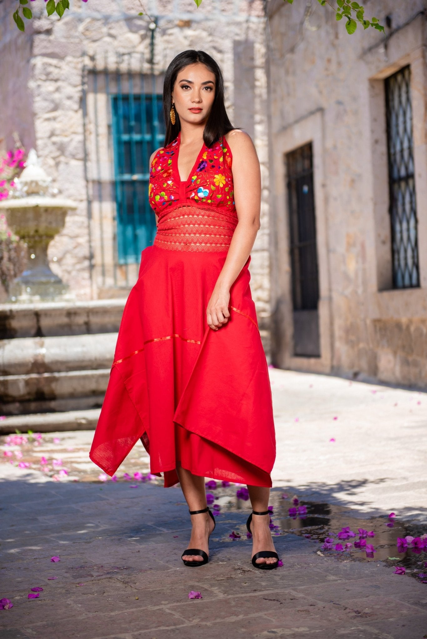 Mexican Hand Embroidered Asymmetrical Dress. Samanta Dress. - Solei Store