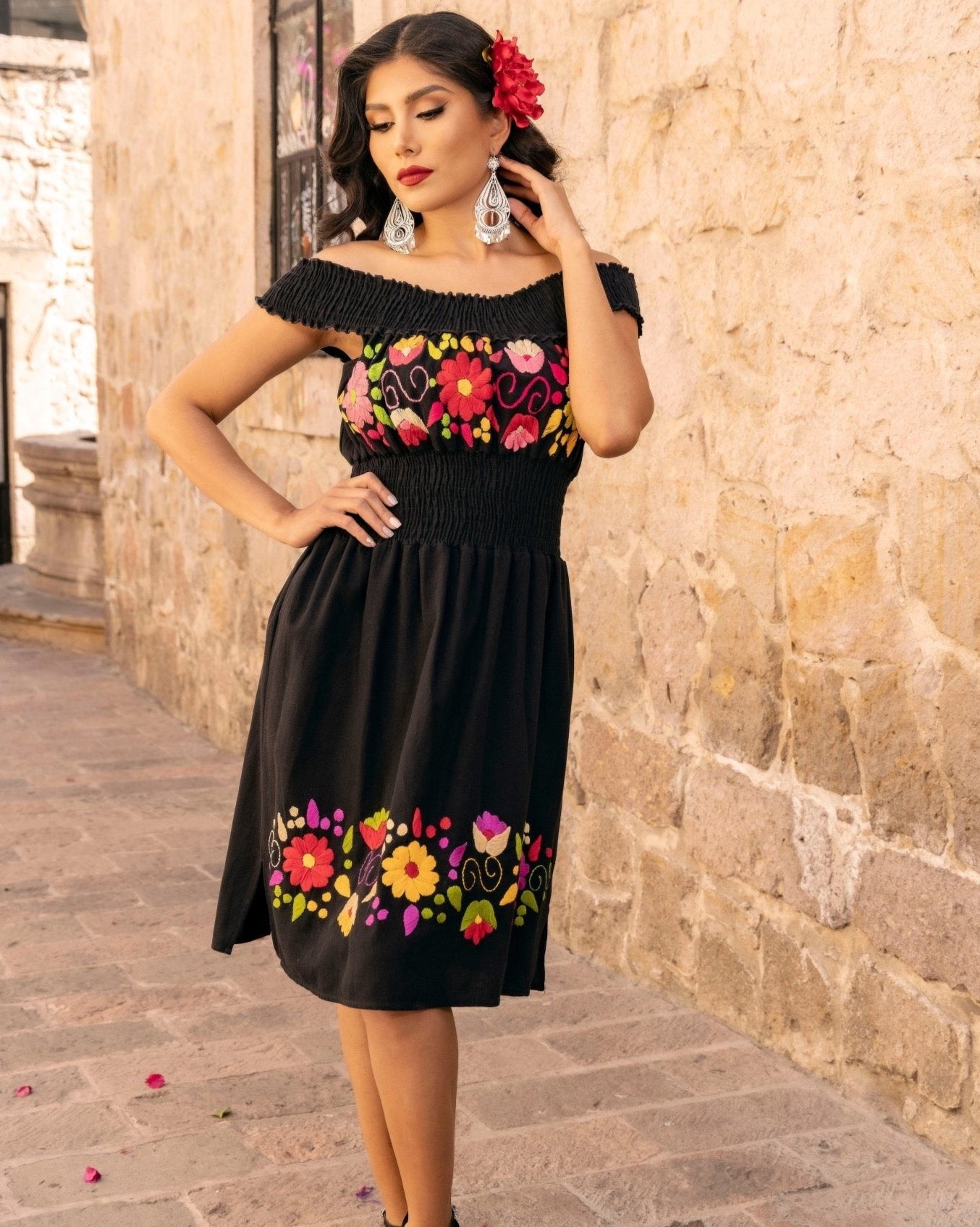 Mexican Hand Embroidered Dress. Sandra Dress - Solei Store