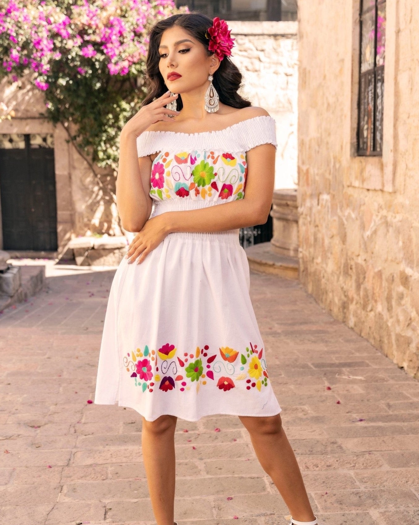 Mexican Hand Embroidered Dress. Sandra Dress - Solei Store