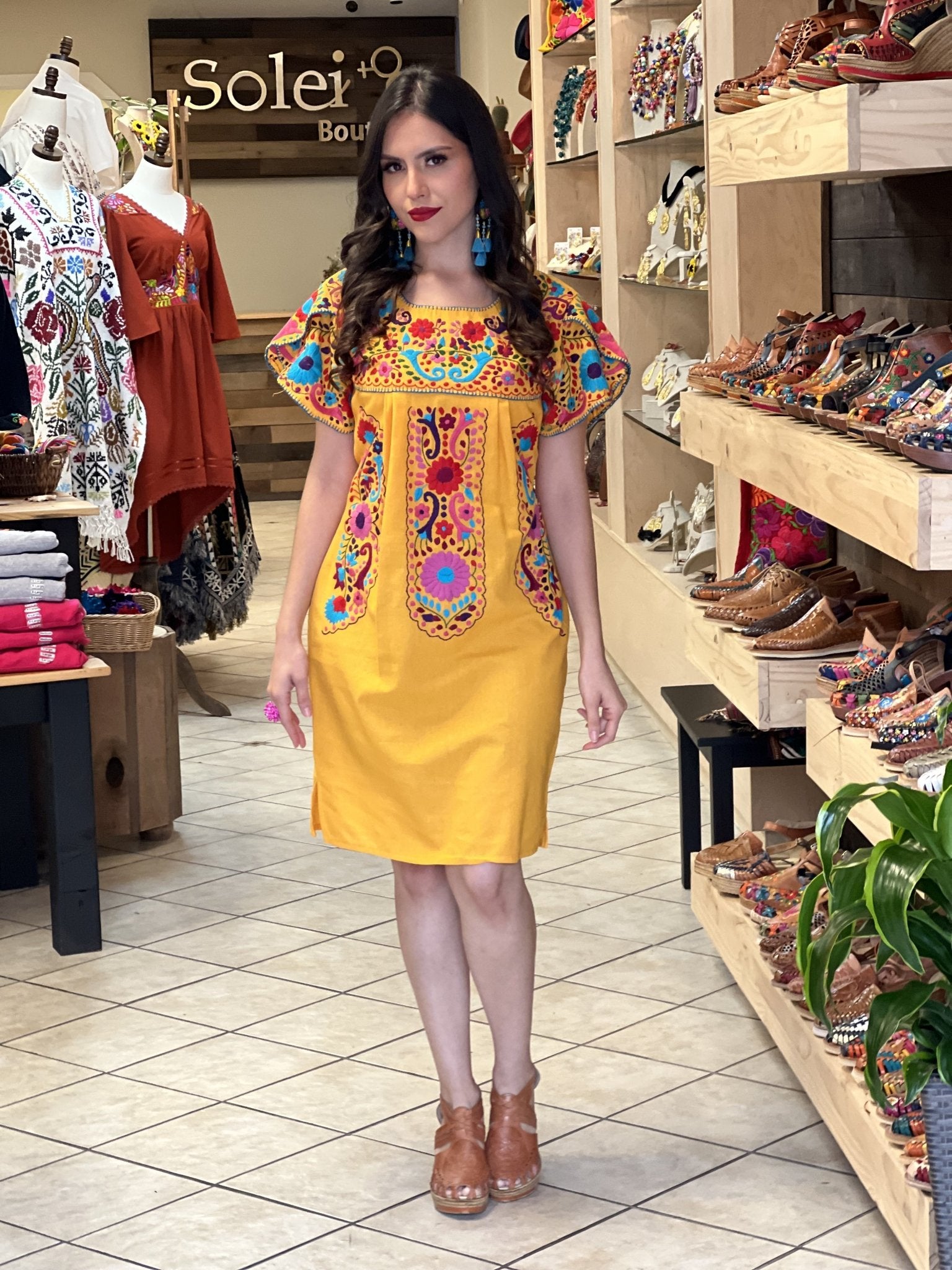 Mexican Hand Embroidered Dress. Traditional Mexican Dress. Camelia Dress - Solei Store