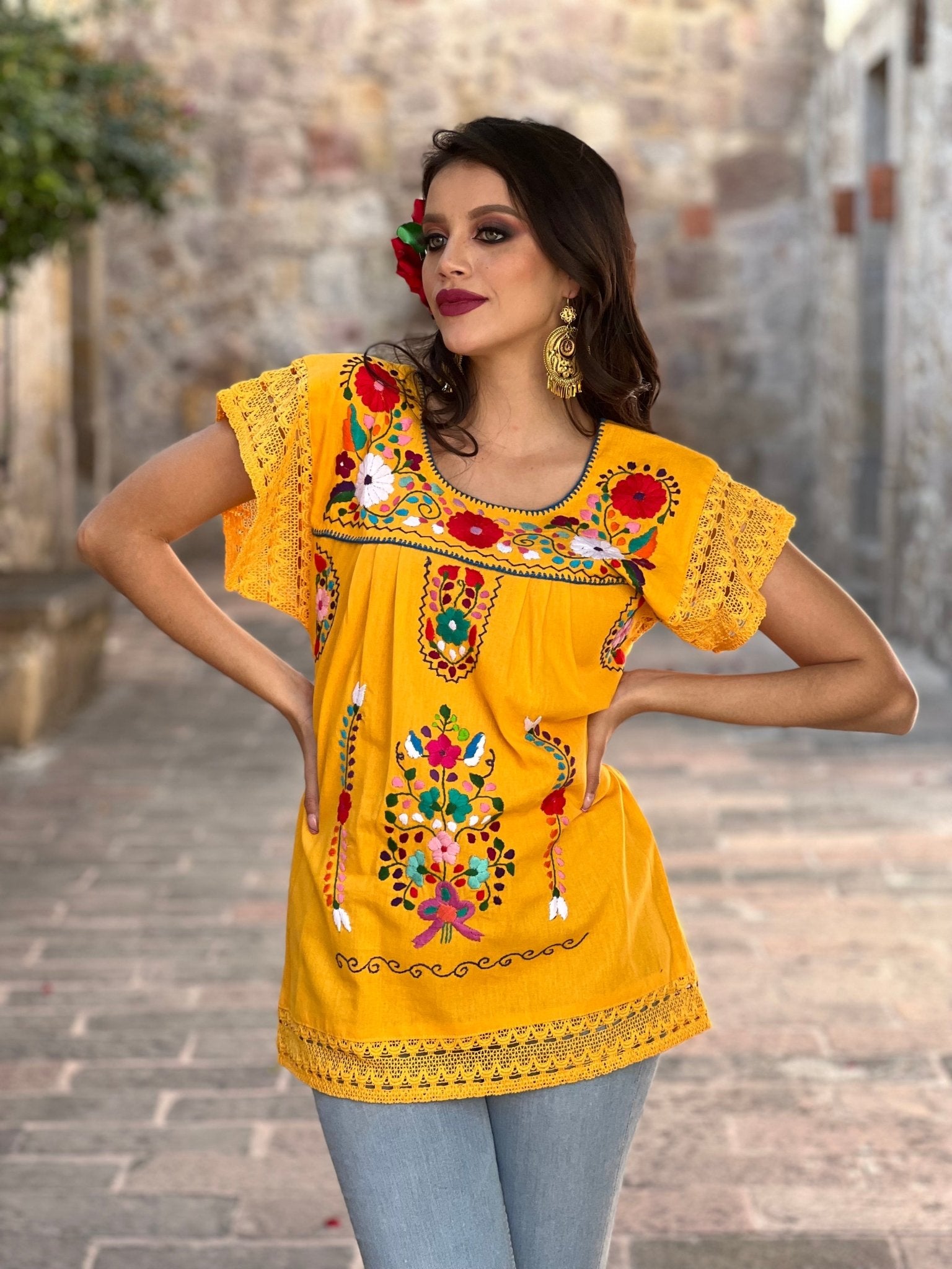 Mexican Hand Embroidered Floral Blouse. Blusa Juanita. - Solei Store