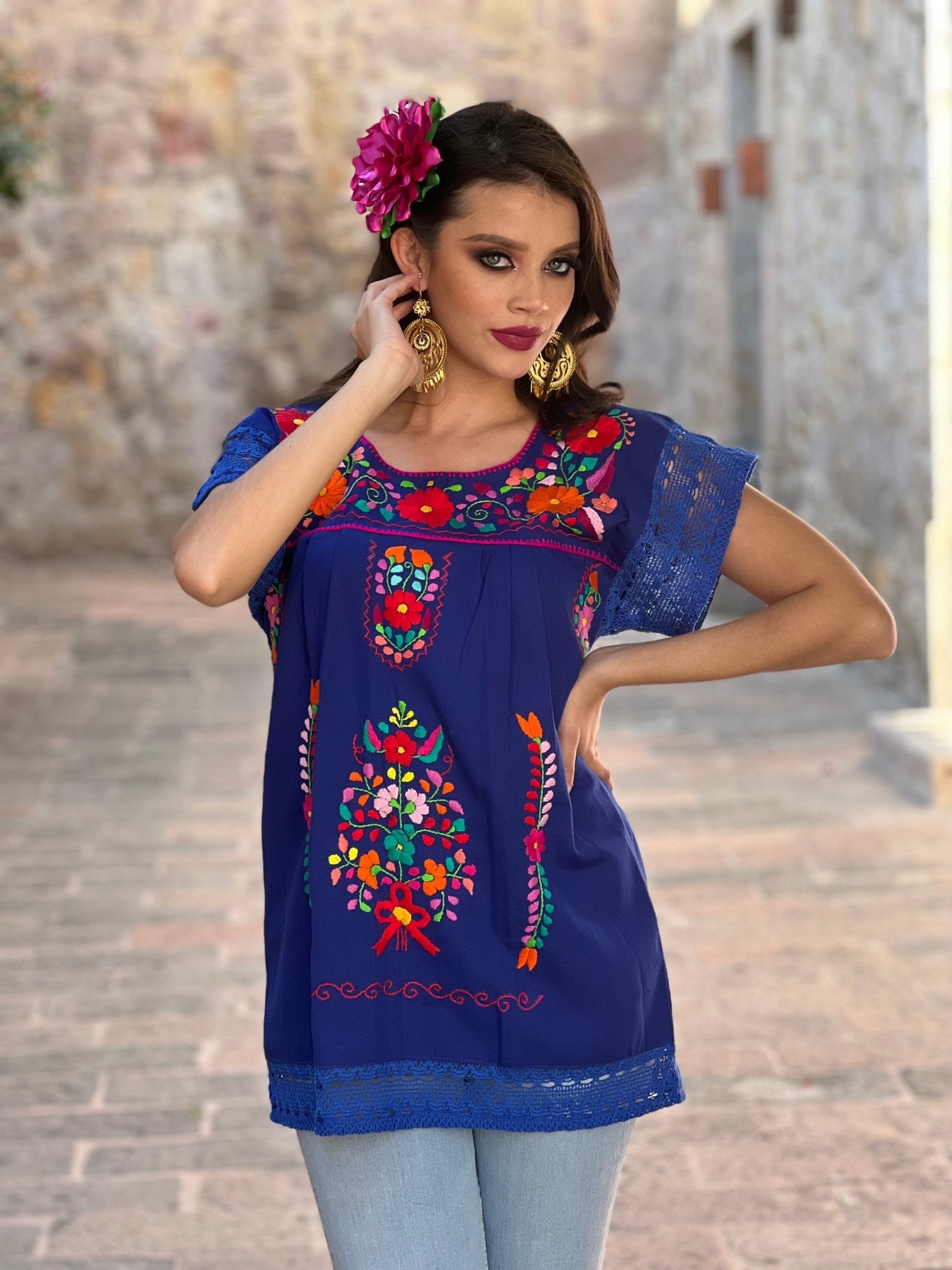 Mexican Hand Embroidered Floral Blouse. Blusa Juanita. - Solei Store