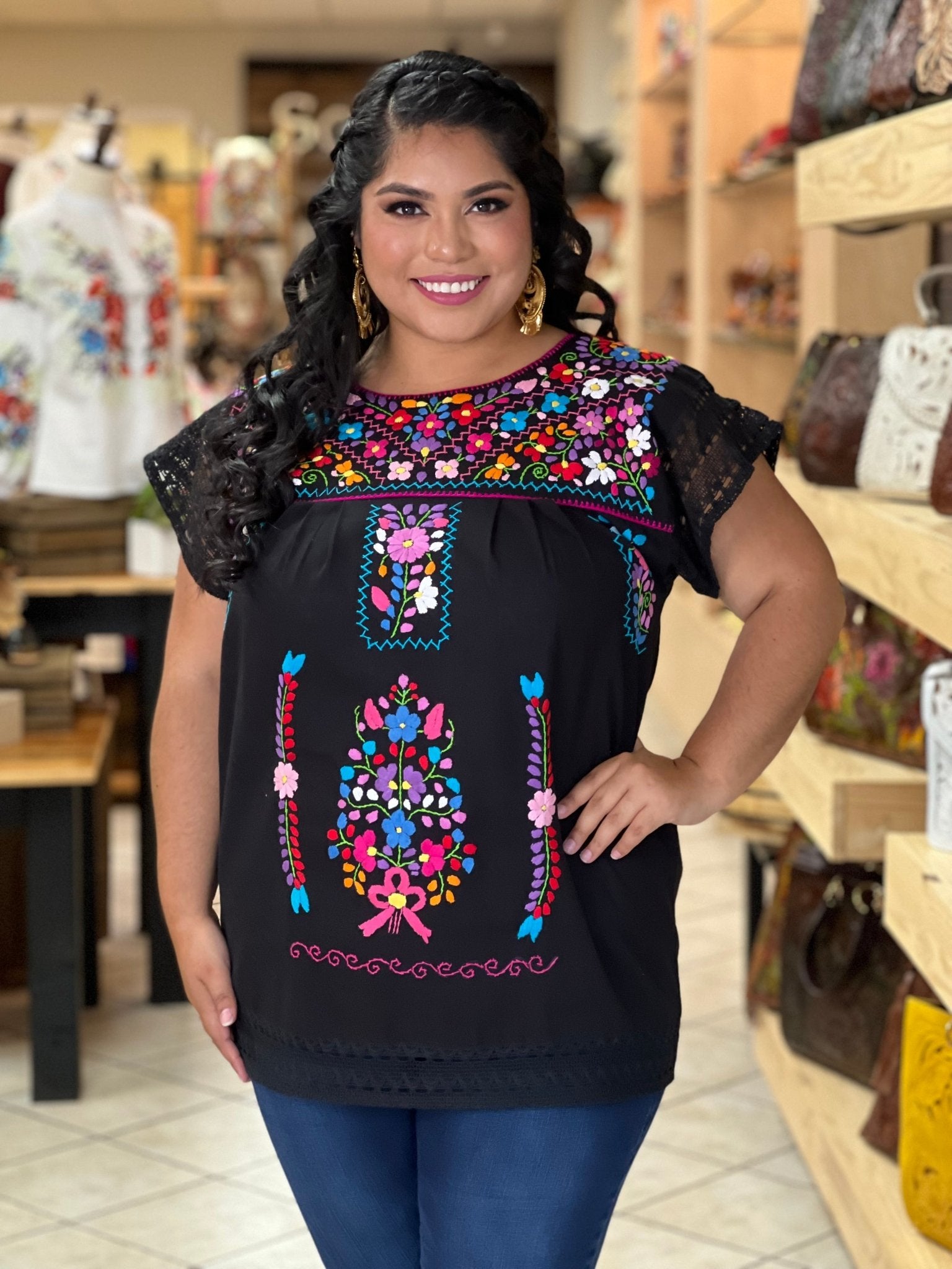 Mexican Hand Embroidered Floral Blouse. Blusa Juanita. - Solei Store