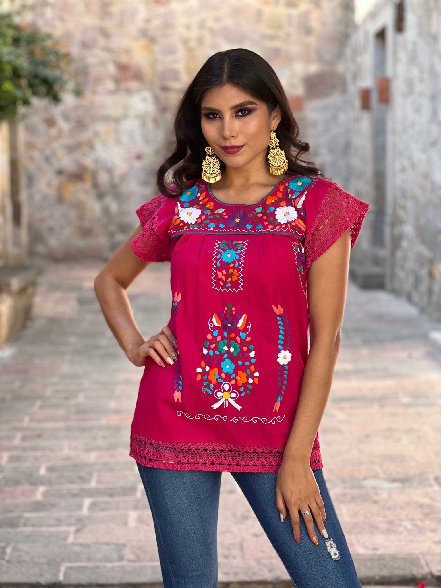 Mexican Hand Embroidered Floral Blouse. Blusa Juanita. - Solei Store