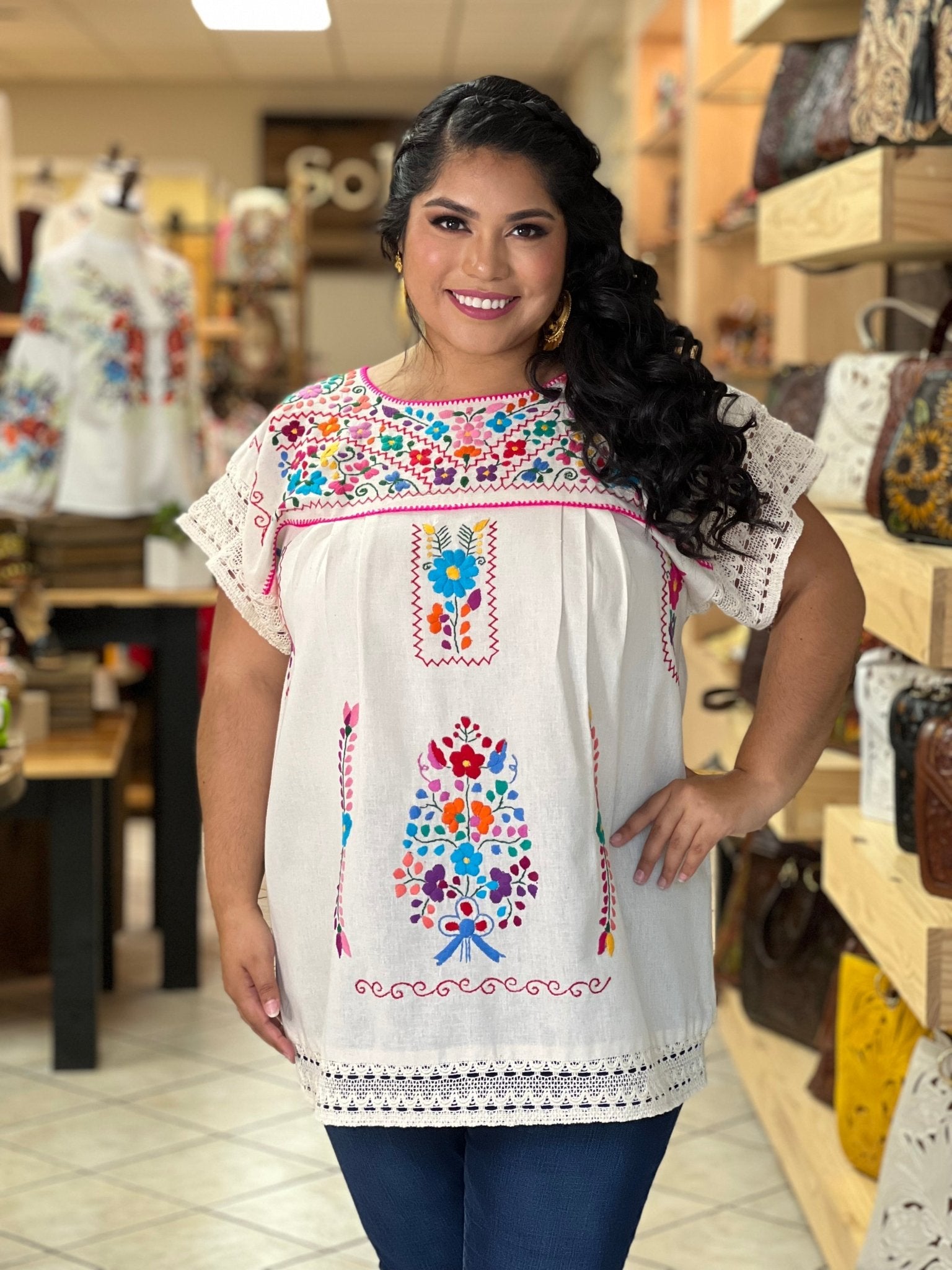 Mexican Hand Embroidered Floral Blouse. Blusa Juanita. - Solei Store