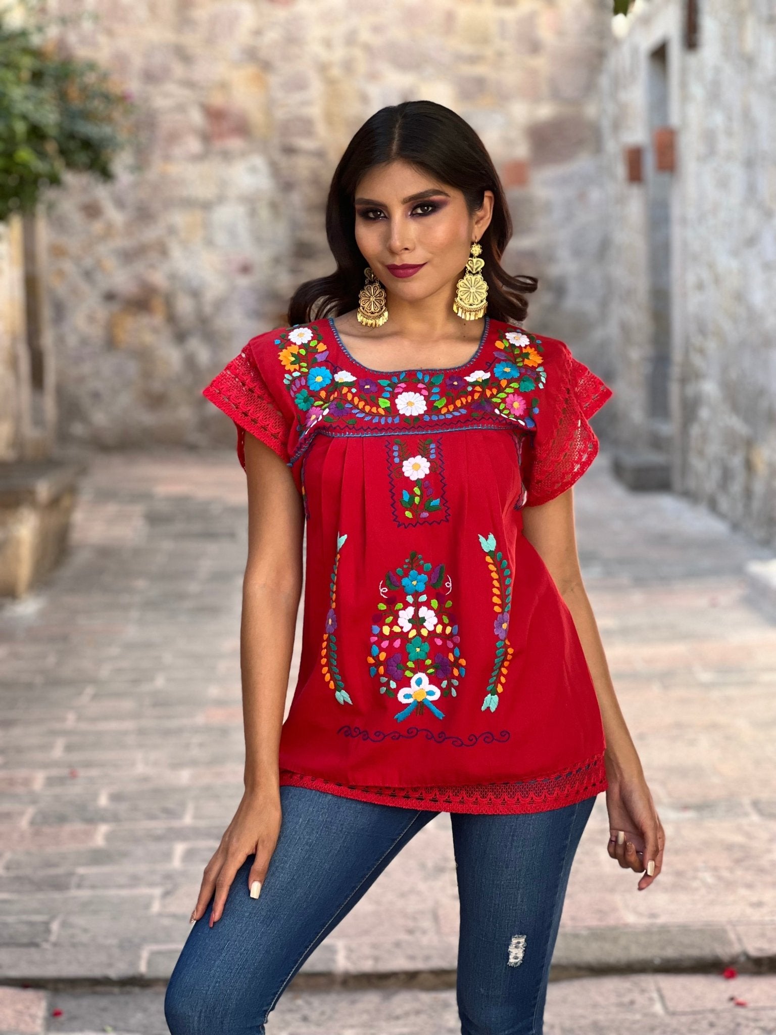 Mexican Hand Embroidered Floral Blouse. Blusa Juanita. - Solei Store