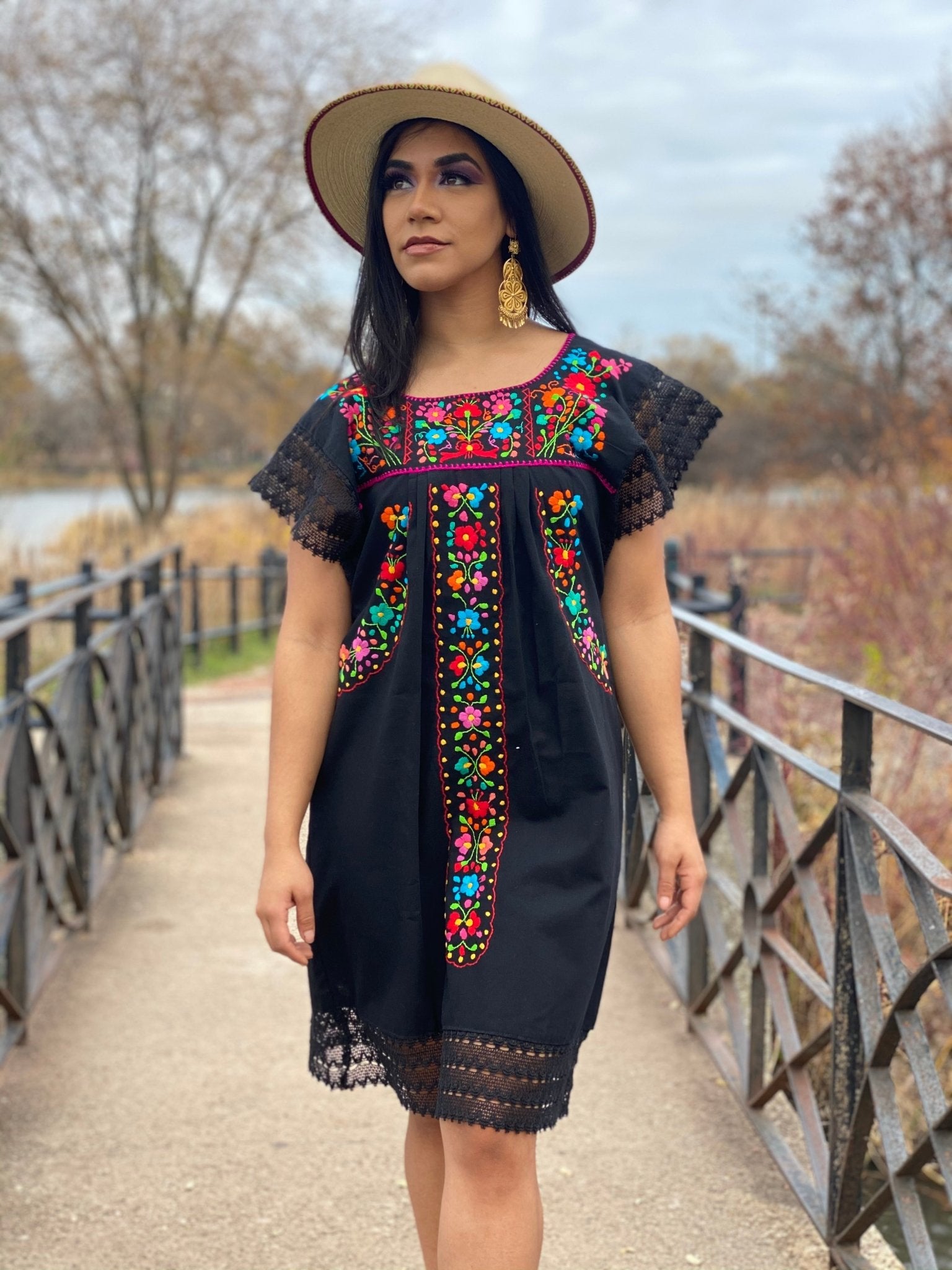 Mexican Hand Embroidered Floral Dress. Sonia Dress - Solei Store