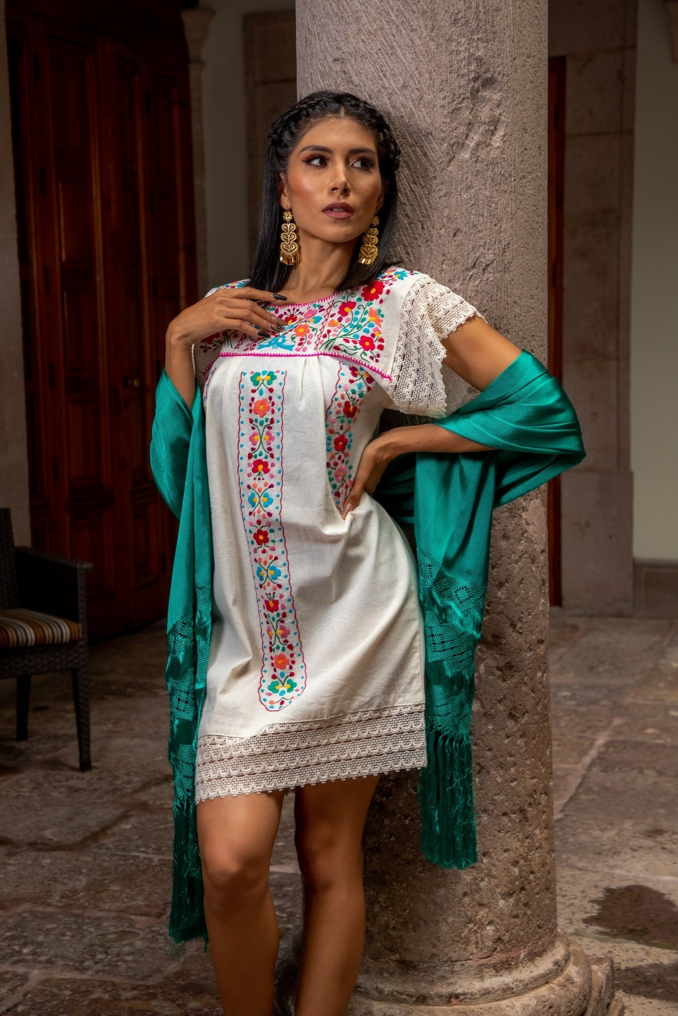 Mexican Hand Embroidered Floral Dress. Sonia Dress - Solei Store