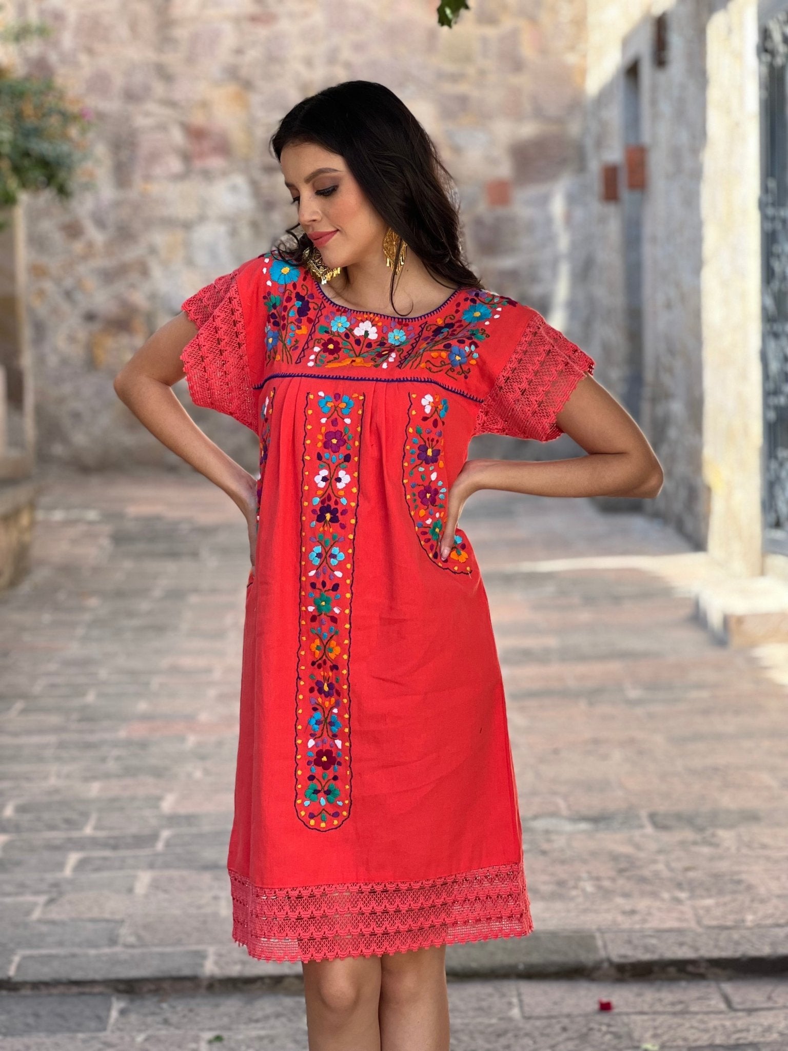 Mexican Hand Embroidered Floral Dress. Sonia Dress - Solei Store