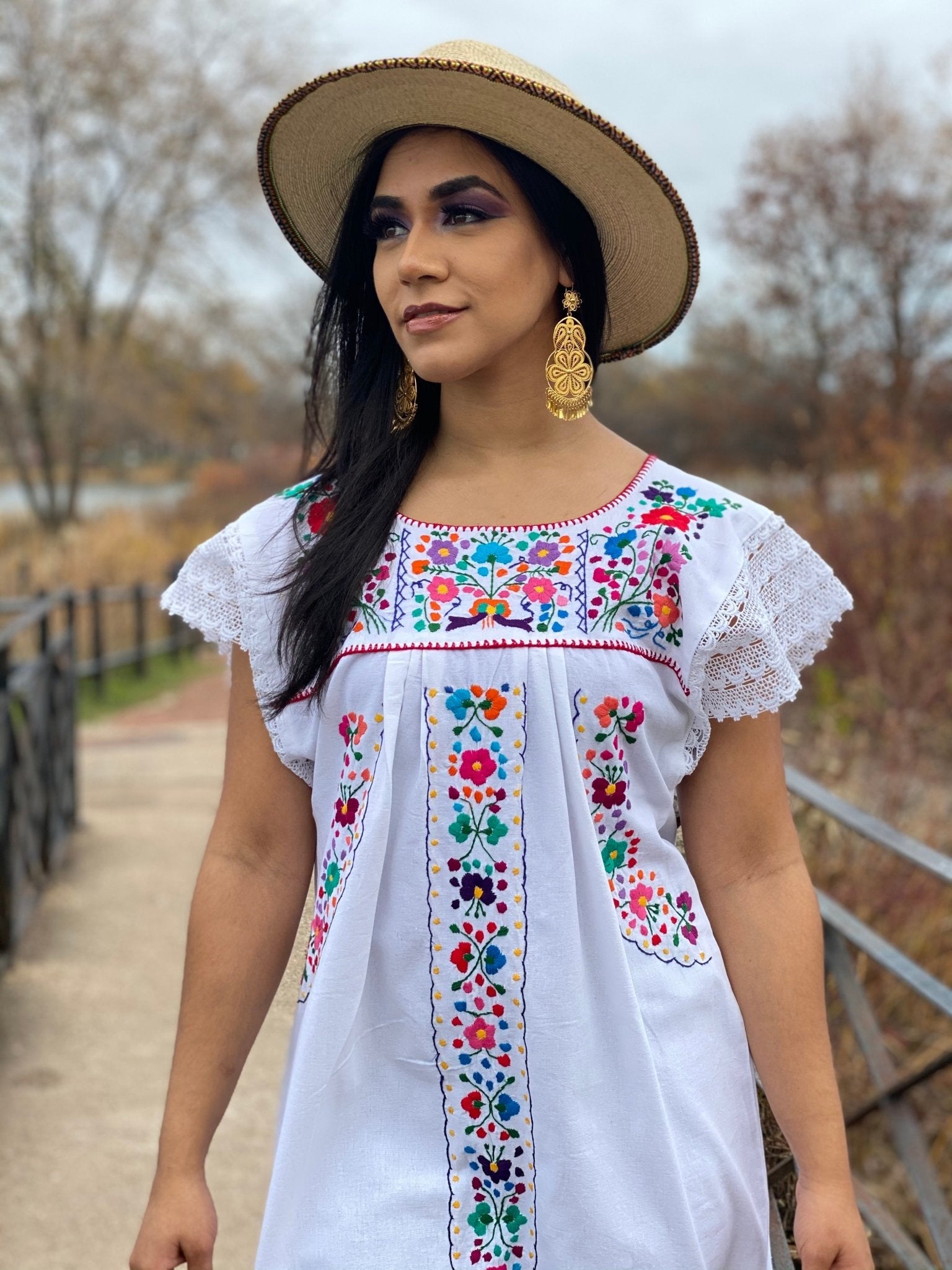 Mexican Hand Embroidered Floral Dress. Sonia Dress - Solei Store