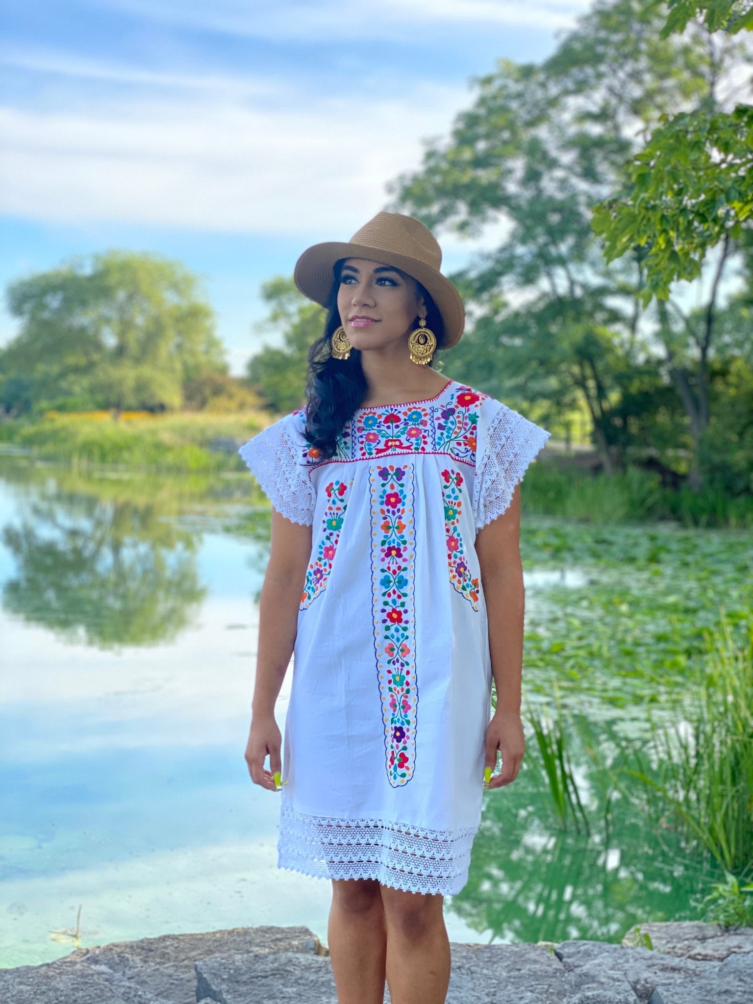 Mexican Hand Embroidered Floral Dress. Sonia Dress - Solei Store