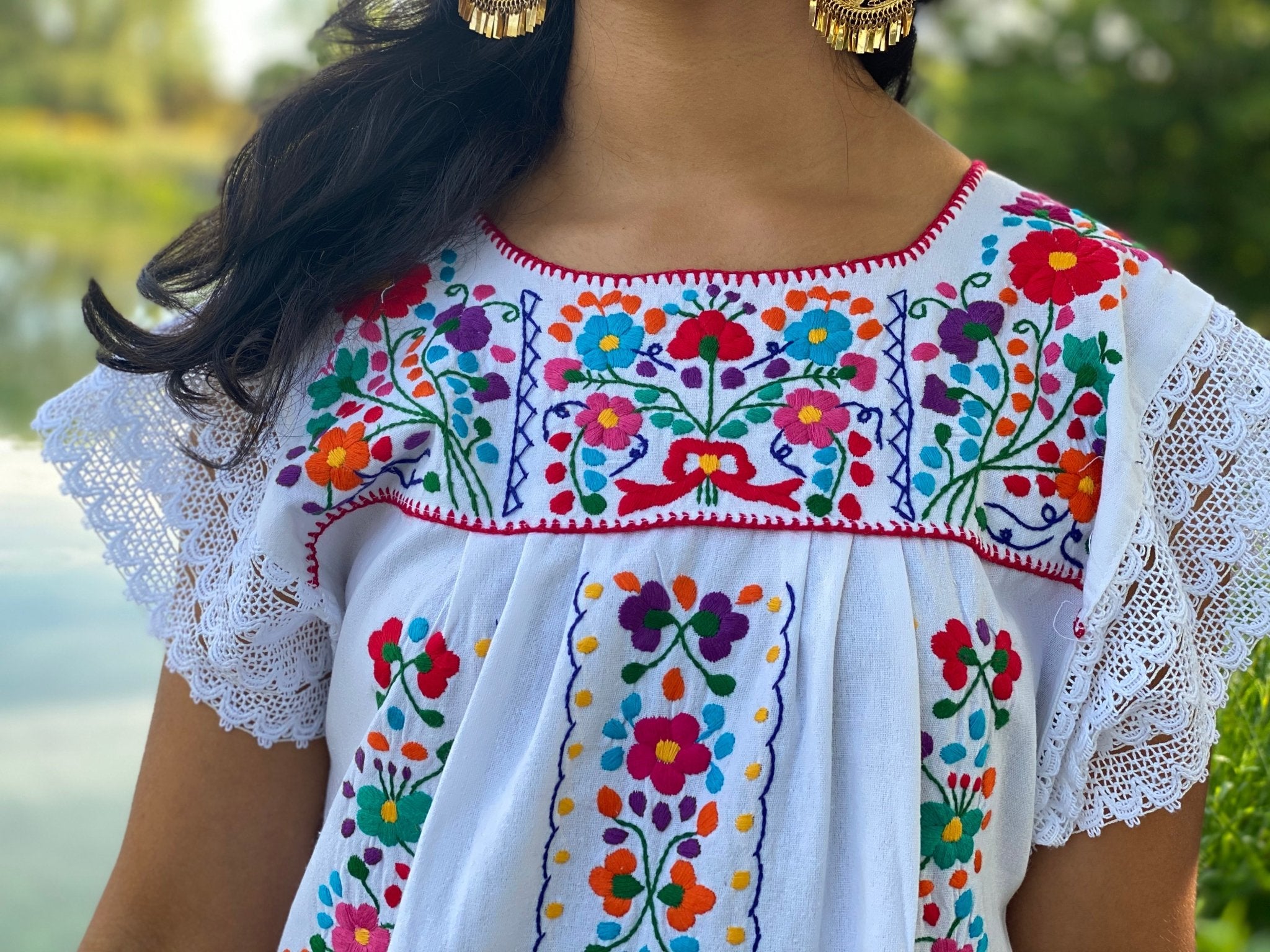 Mexican Hand Embroidered Floral Dress. Sonia Dress - Solei Store