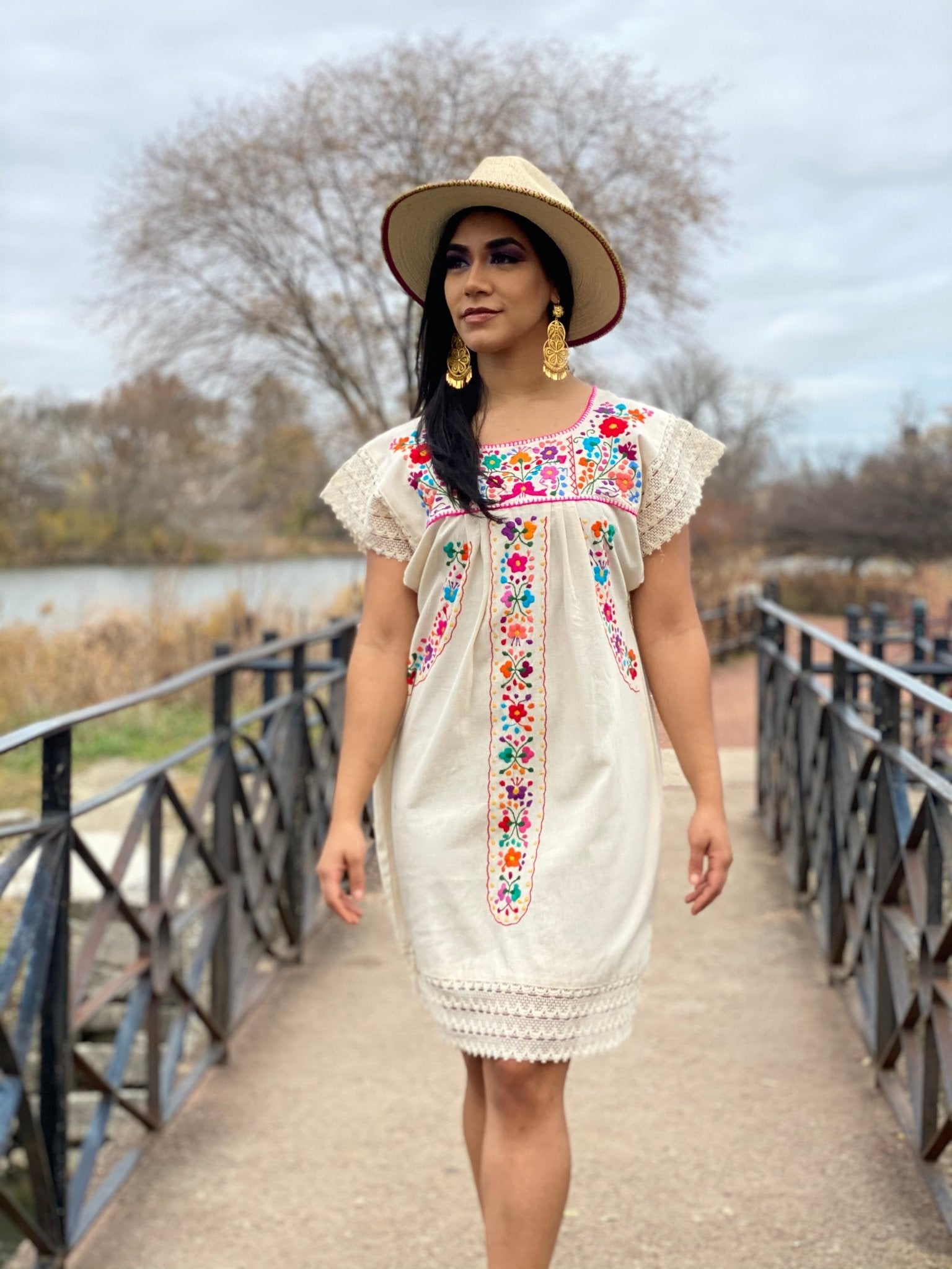 Mexican Hand Embroidered Floral Dress. Sonia Dress - Solei Store