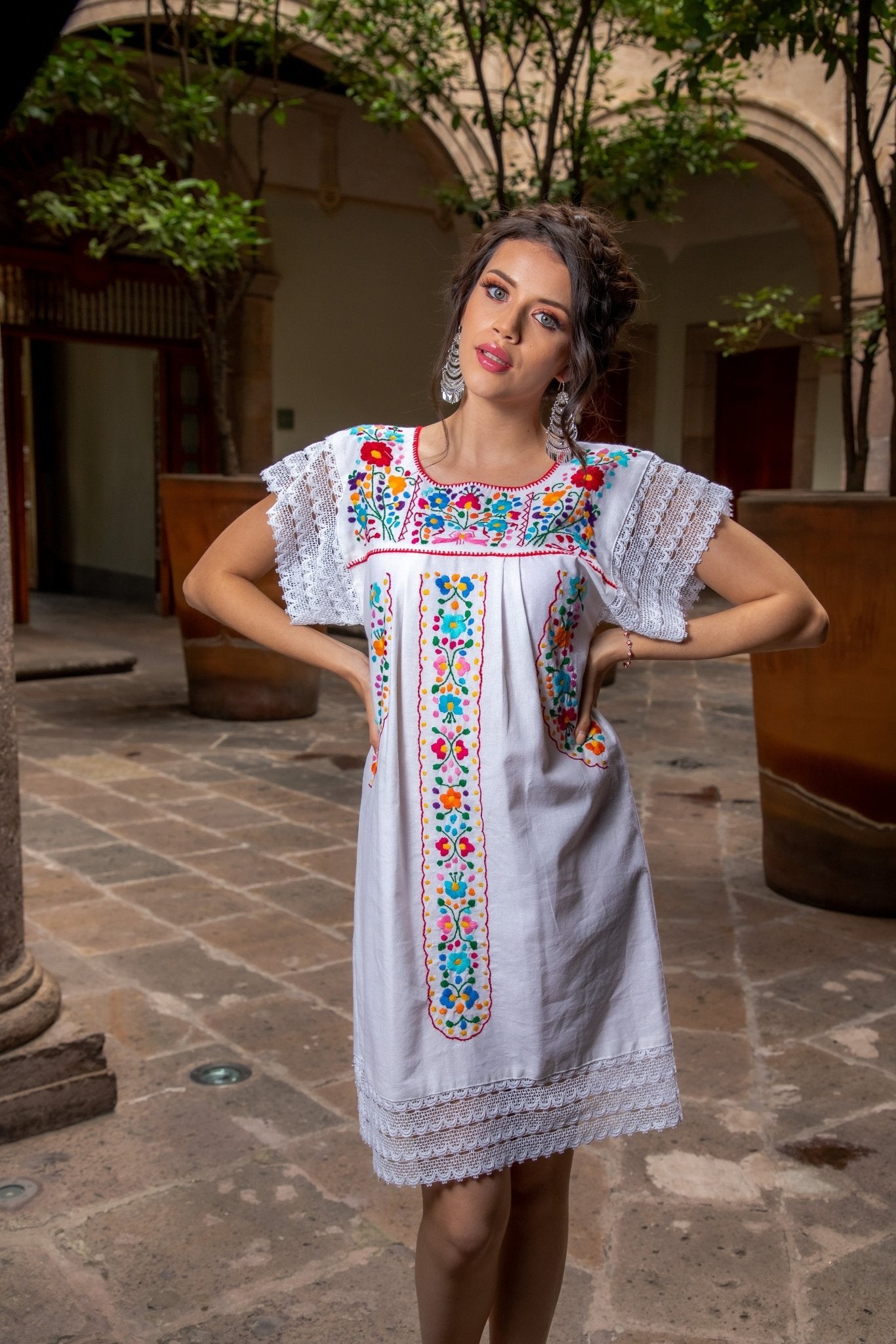 Mexican Hand Embroidered Floral Dress. Sonia Dress - Solei Store