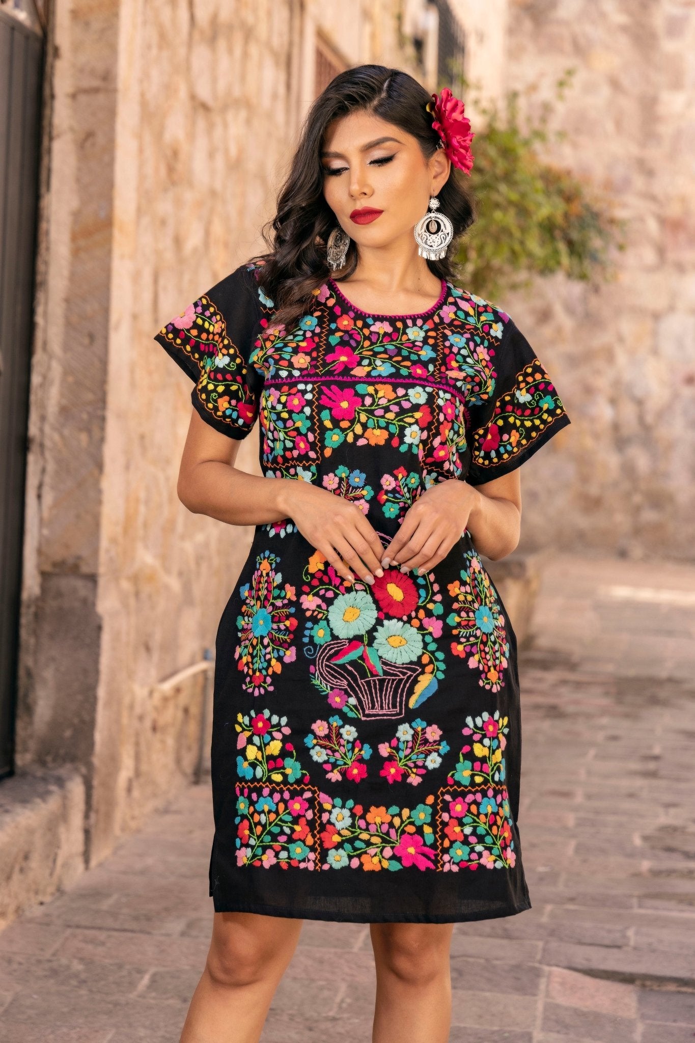 Mexican Hand Embroidered Floral Dress. Vestido Coco - Solei Store