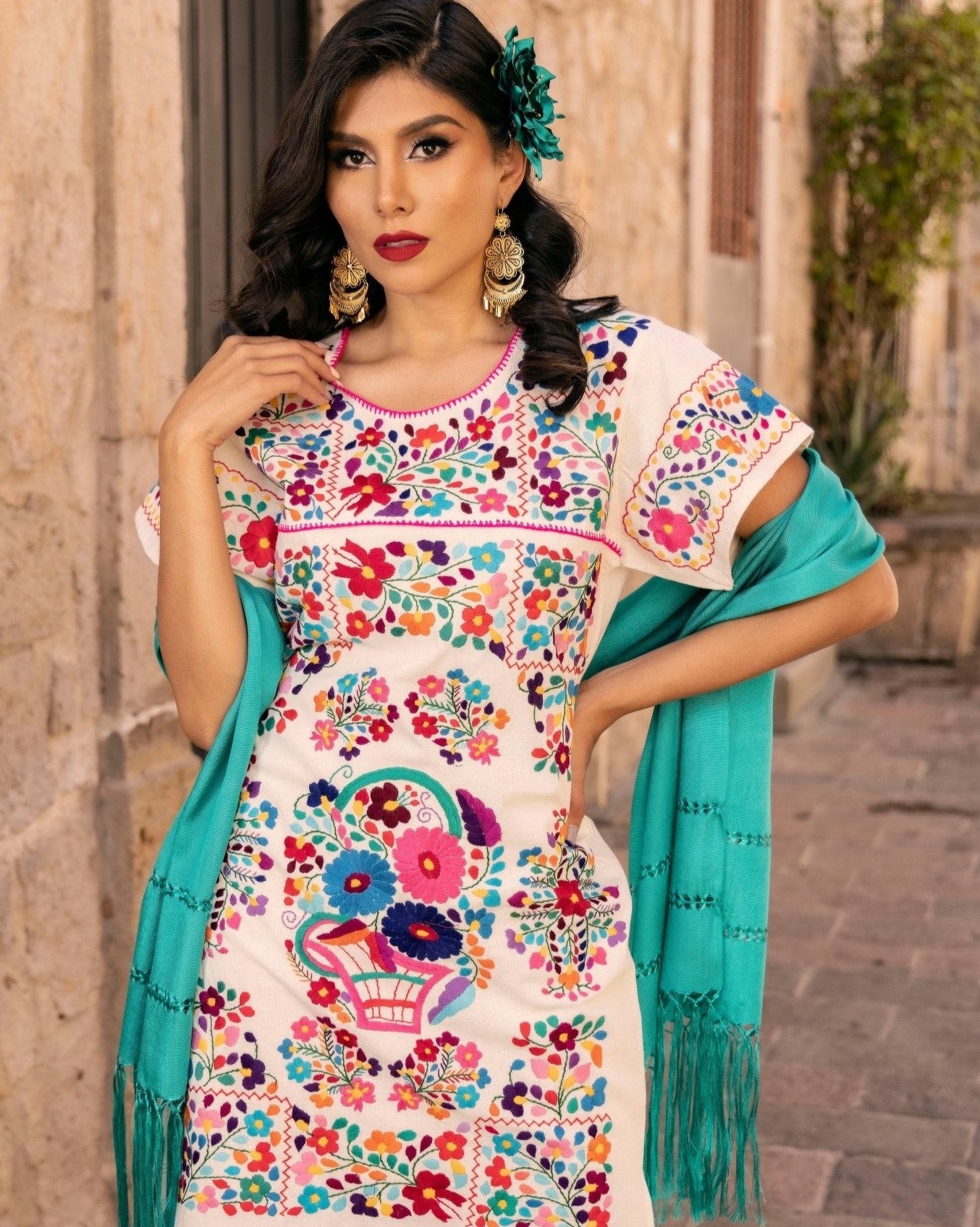 Mexican Hand Embroidered Floral Dress. Vestido Coco - Solei Store