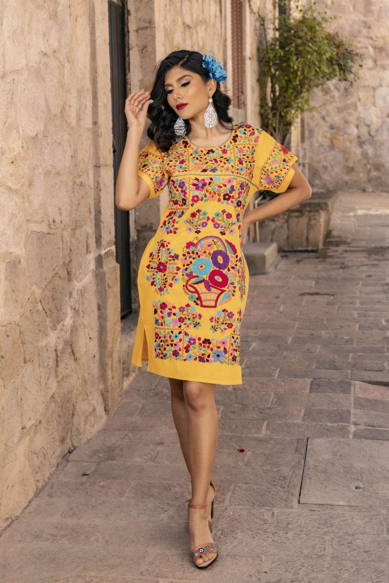 Mexican Hand Embroidered Floral Dress. Vestido Coco - Solei Store