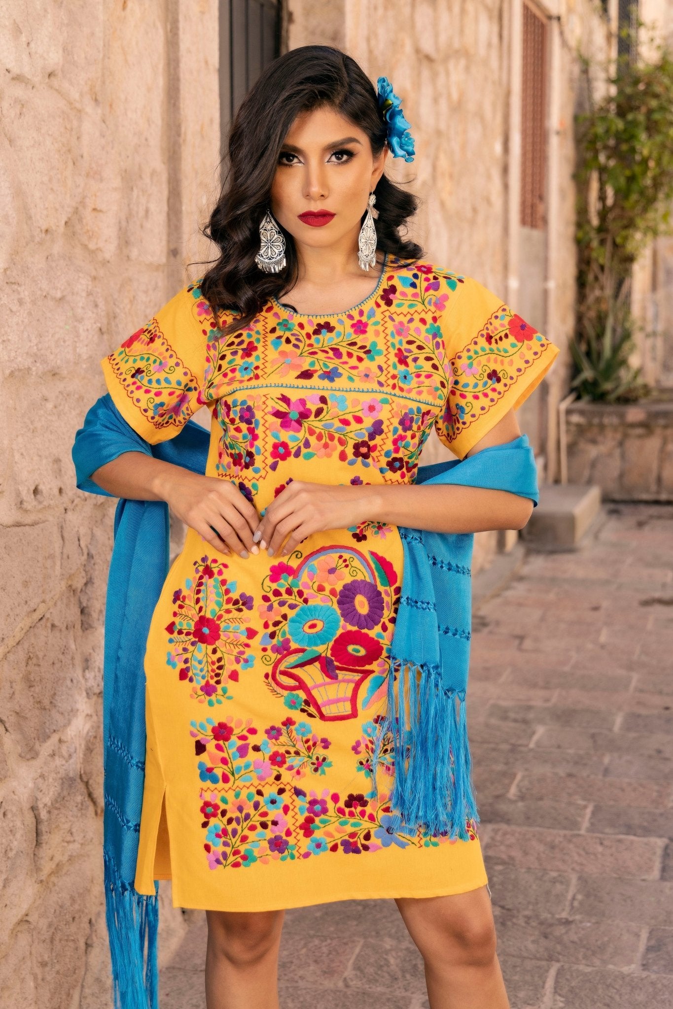 Mexican Hand Embroidered Floral Dress. Vestido Coco - Solei Store