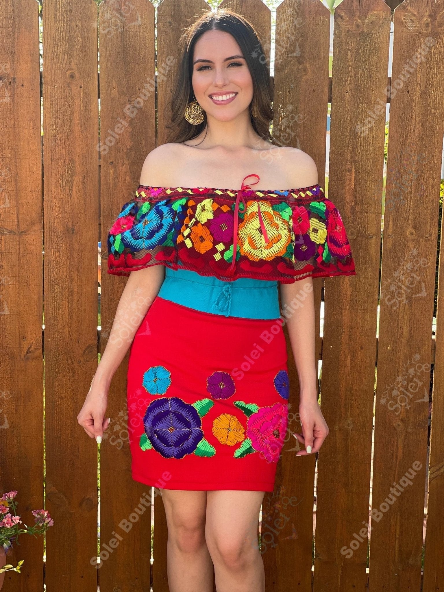 Mexican Hand Embroidered Floral Dress. Vestido Mini Chiapaneco - Solei Store