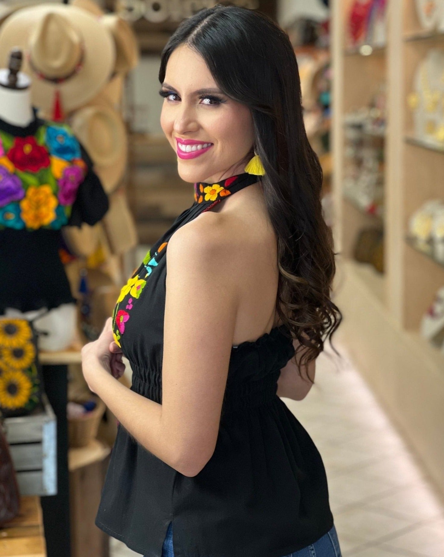 Mexican Hand Embroidered Floral Halter Blouse. Blusa Alondra - Solei Store