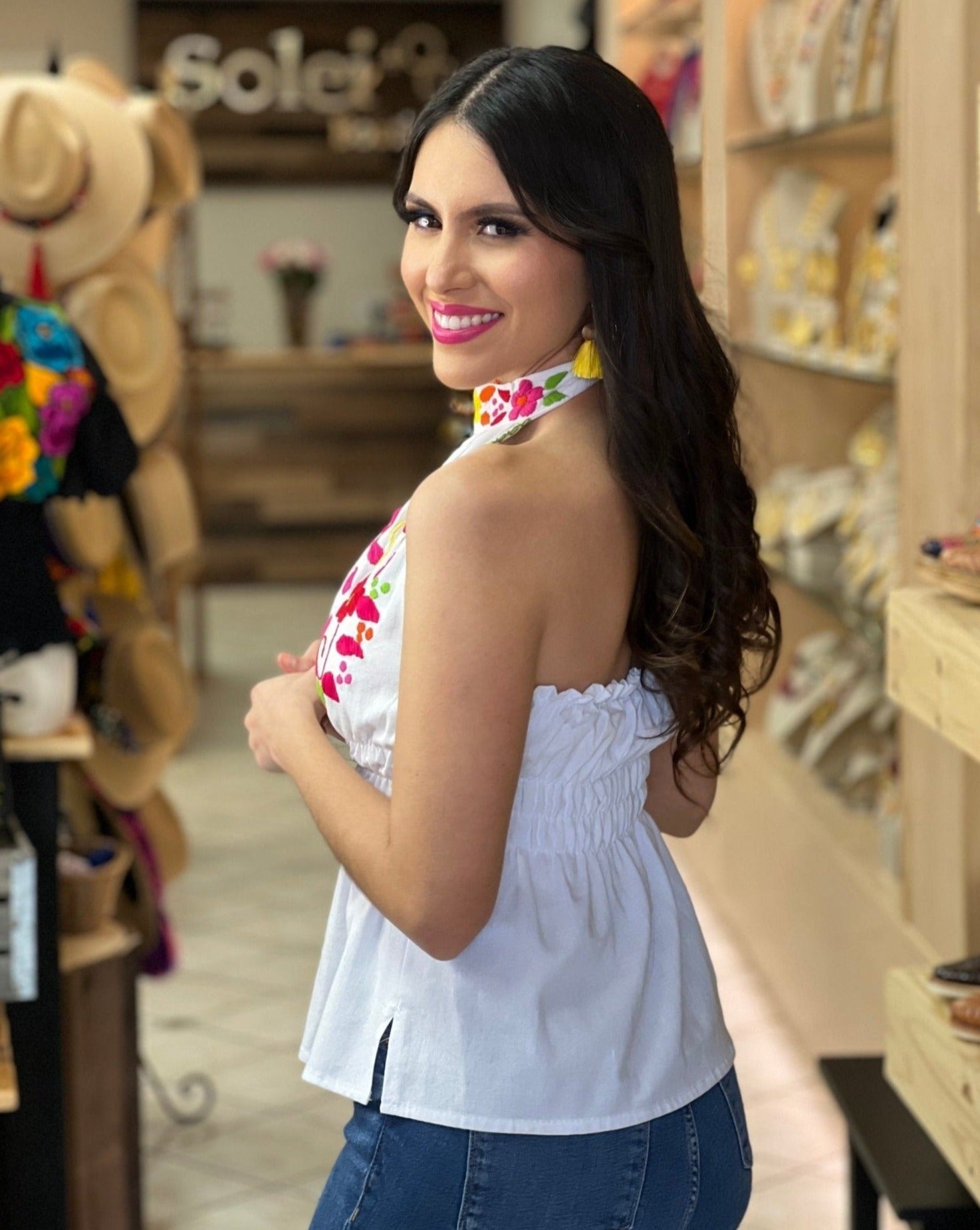 Mexican Hand Embroidered Floral Halter Blouse. Blusa Alondra - Solei Store