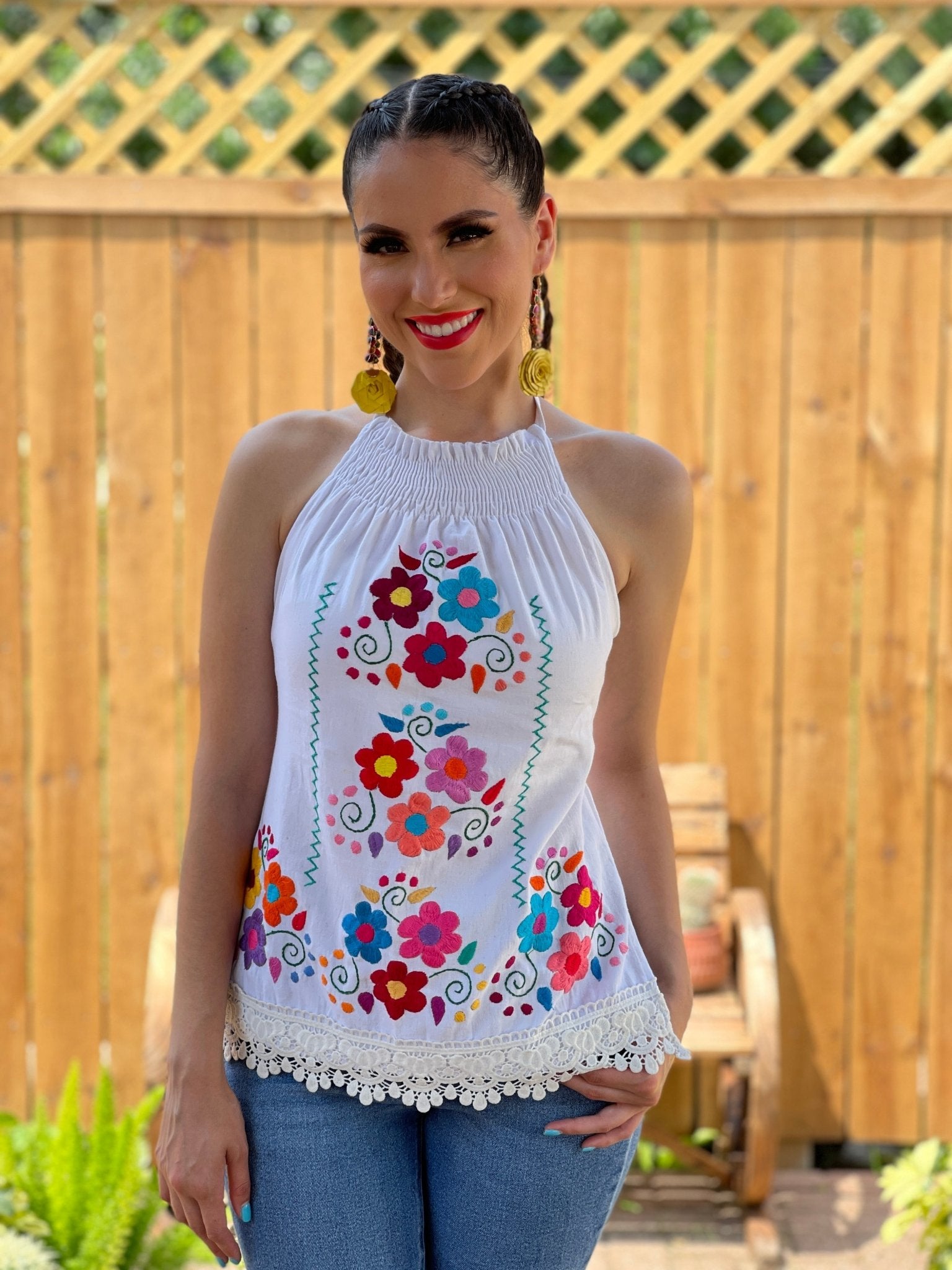 Mexican Hand Embroidered Floral Halter Blouse. Blusa Halter Vanessa - Solei Store