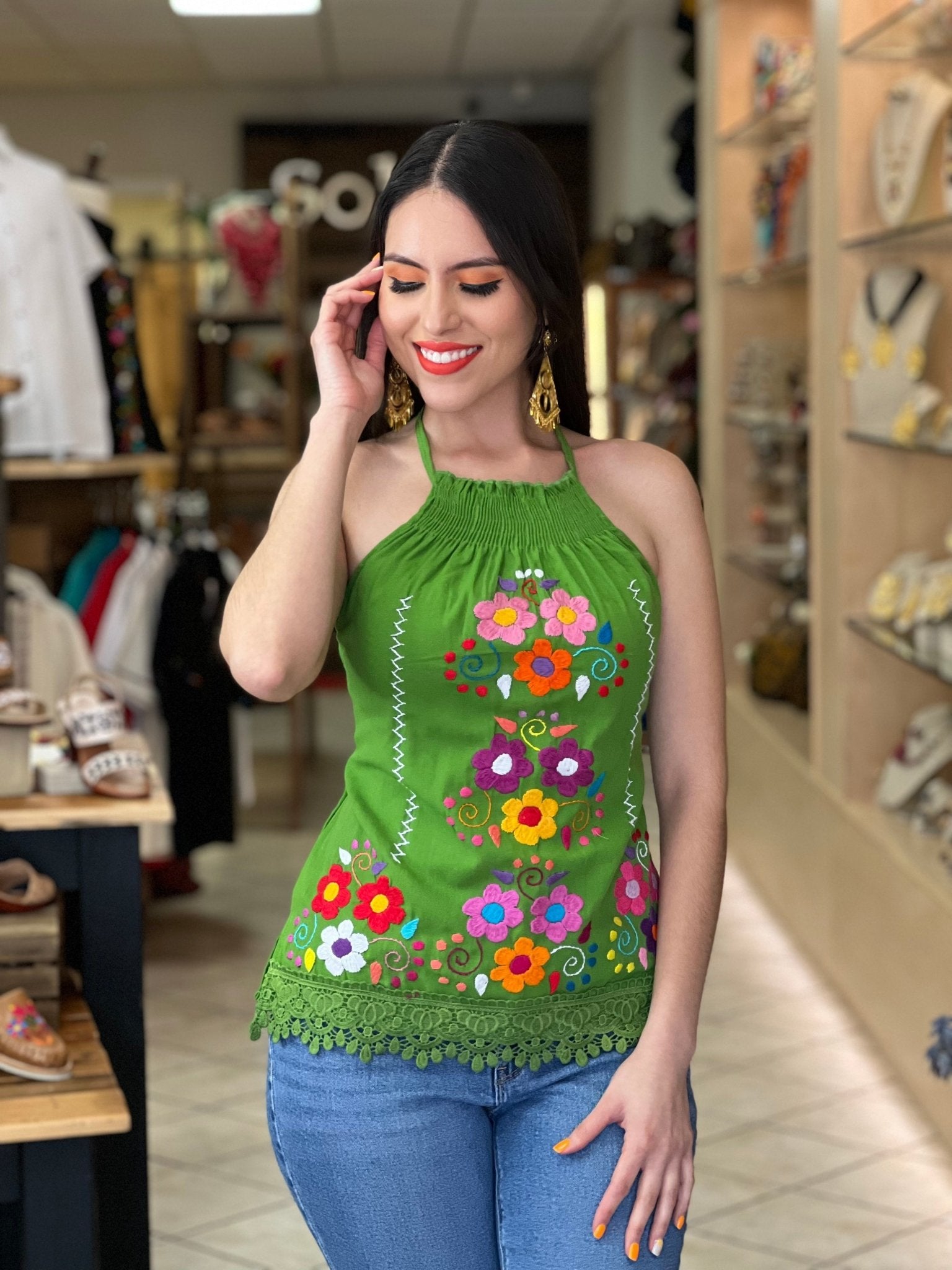 Mexican Hand Embroidered Floral Halter Blouse. Blusa Halter Vanessa - Solei Store