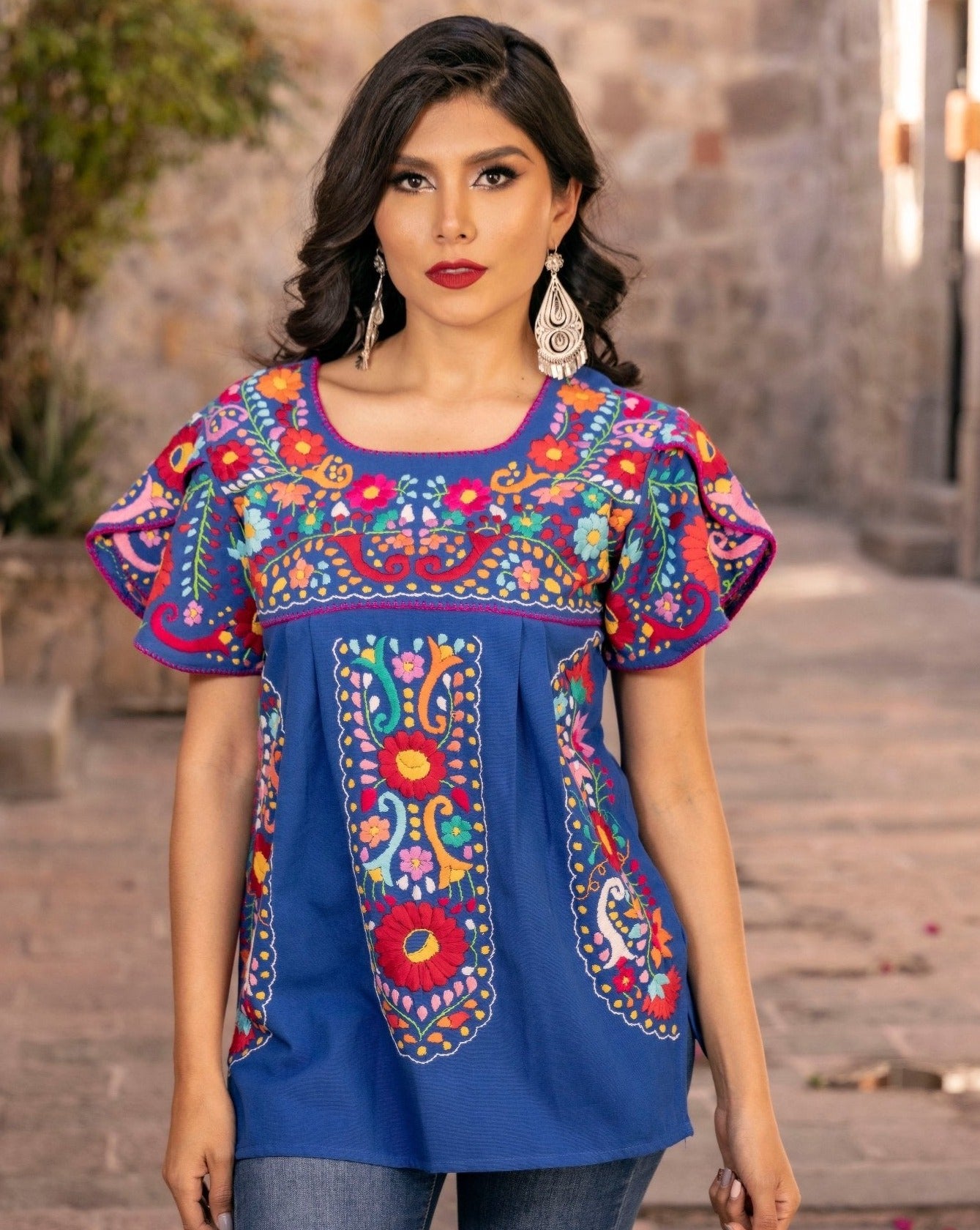 Mexican Hand Embroidered Floral Multicolor Blouse. Blusa Camelia. - Solei Store