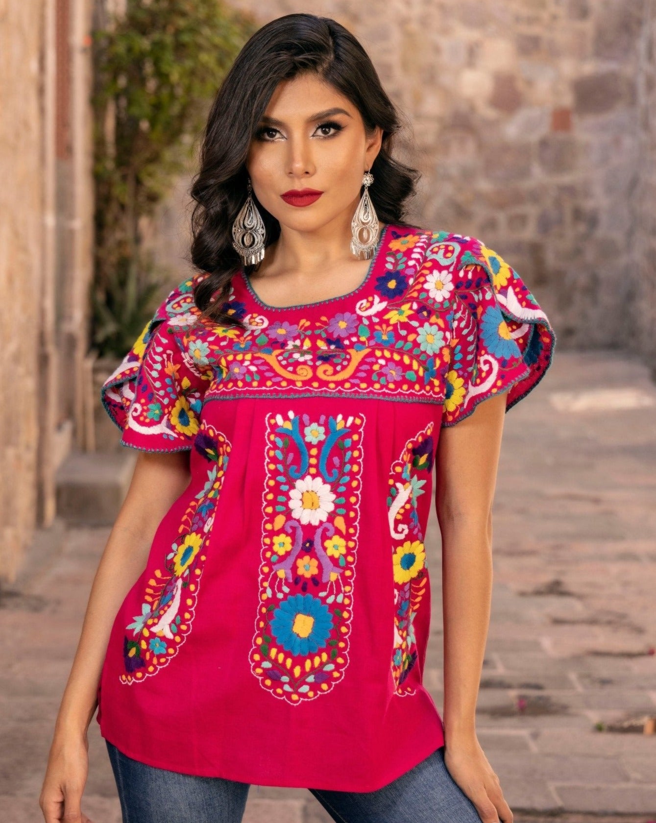 Mexican Hand Embroidered Floral Multicolor Blouse. Blusa Camelia. - Solei Store