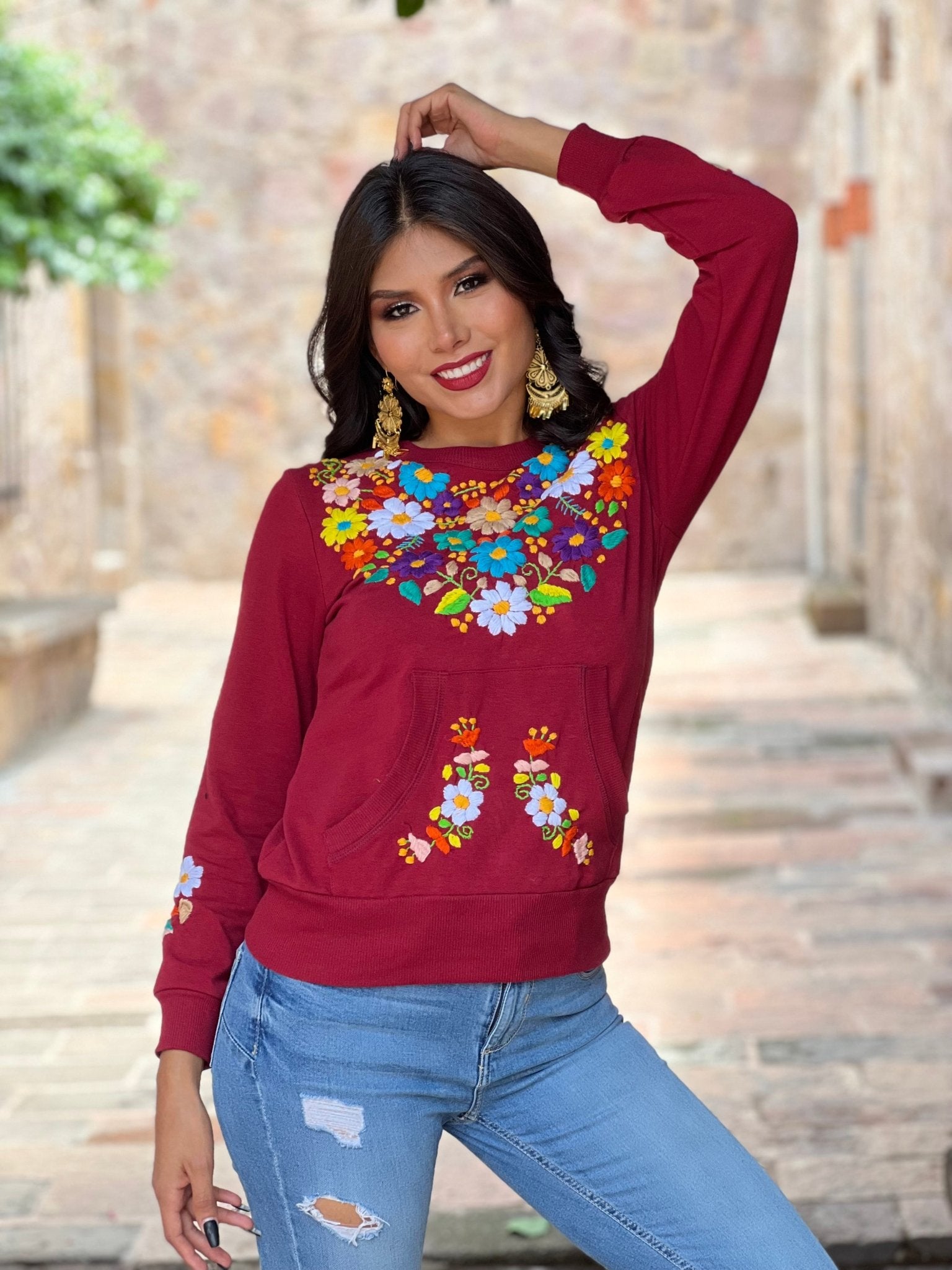 Mexican Hand Embroidered Floral Sweatshirt. Fernanda Sweatshirt - Solei Store