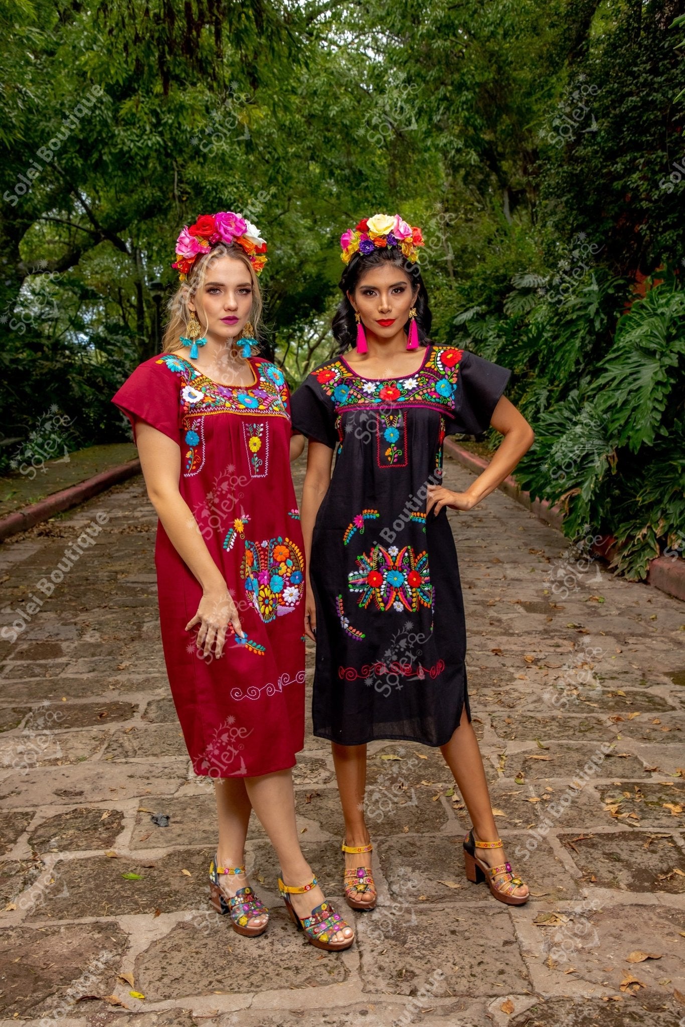 Mexican Hand Embroidered Floral Tehuacan Fino Dress - Solei Store