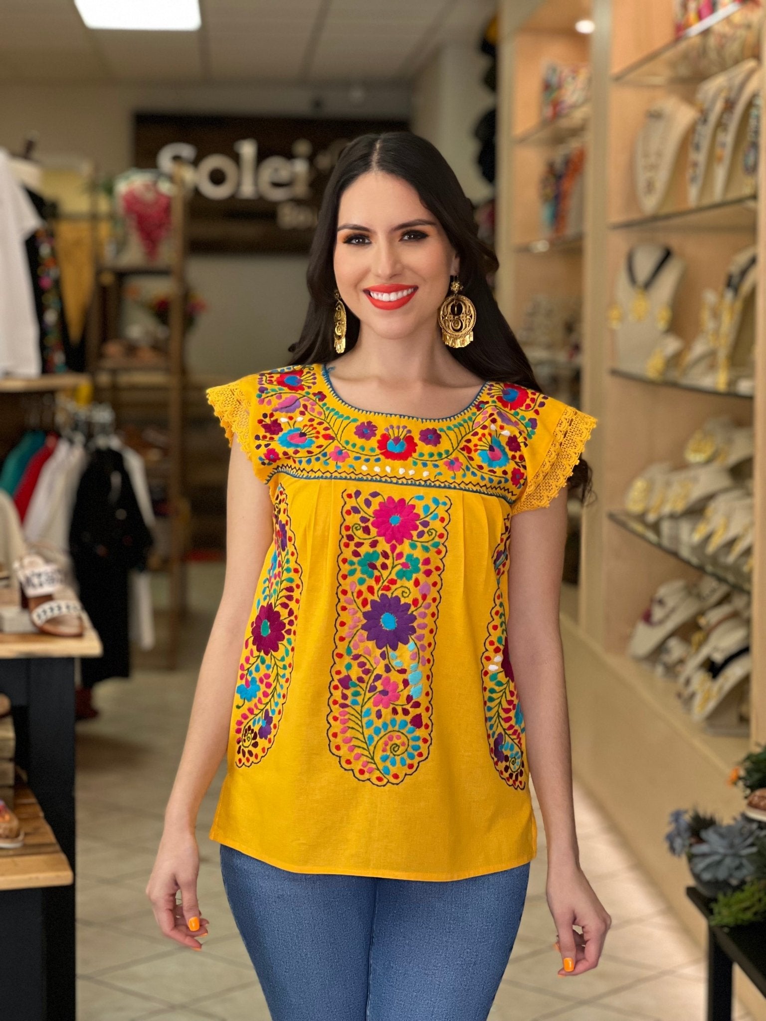 Mexican Hand Embroidered Lace Sleeve Blouse. Elvira Blouse. - Solei Store