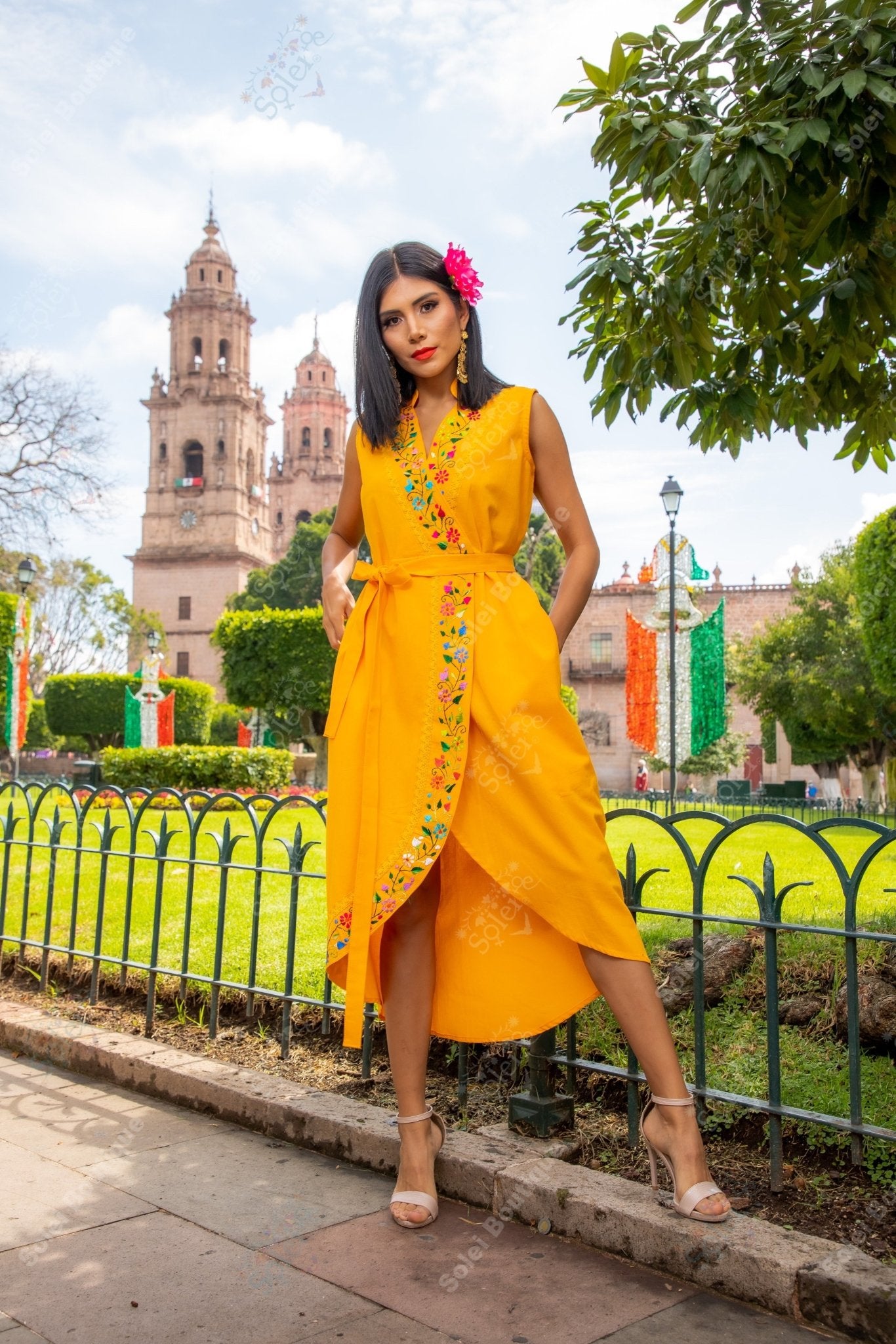 Mexican Hand Embroidered Mexican Dress. Mexican Wrap Dress. Antonella Dress. - Solei Store