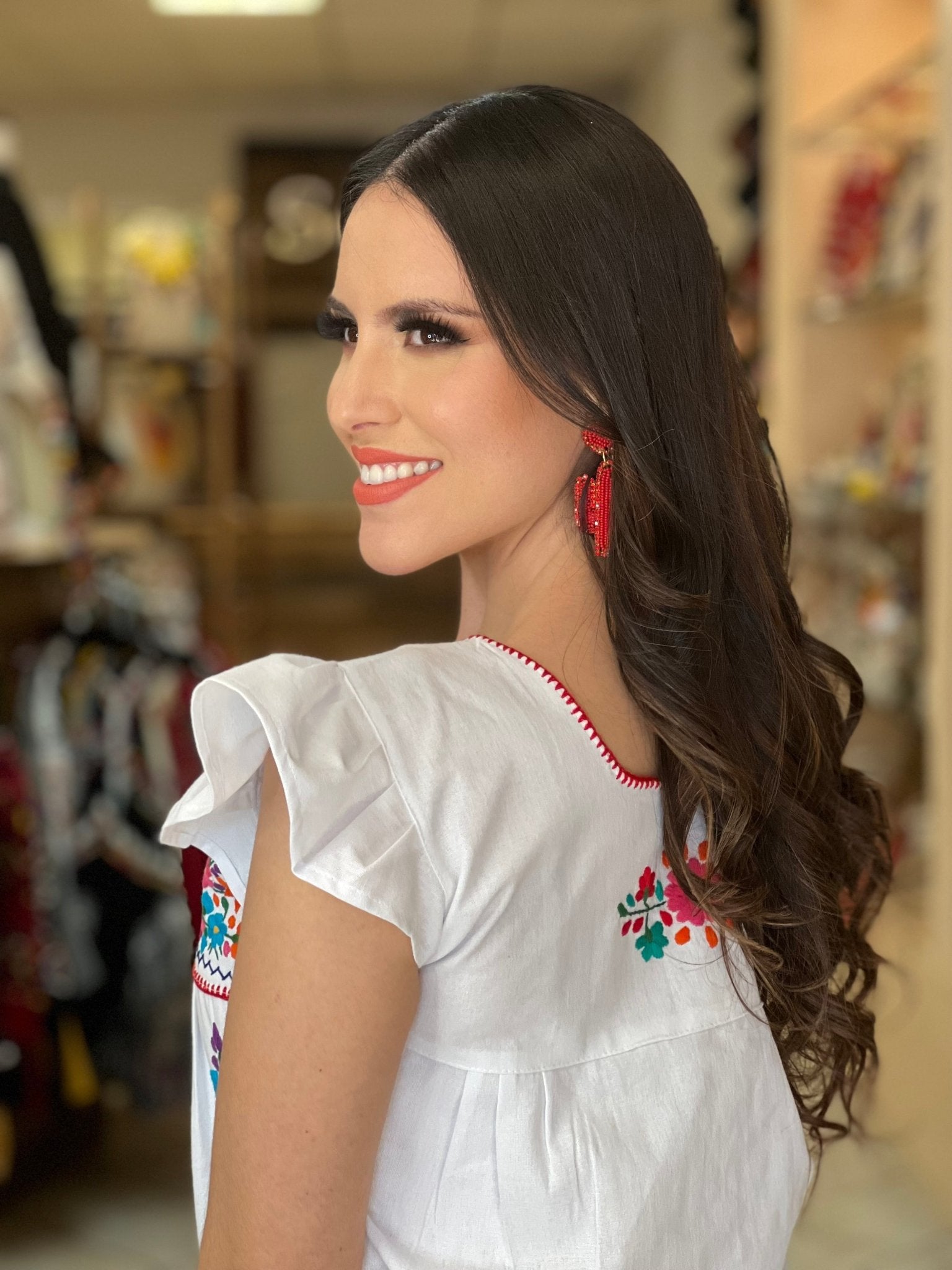 Mexican Hand Embroidered Ruffle Sleeve Blouse. Elba Blouse. - Solei Store